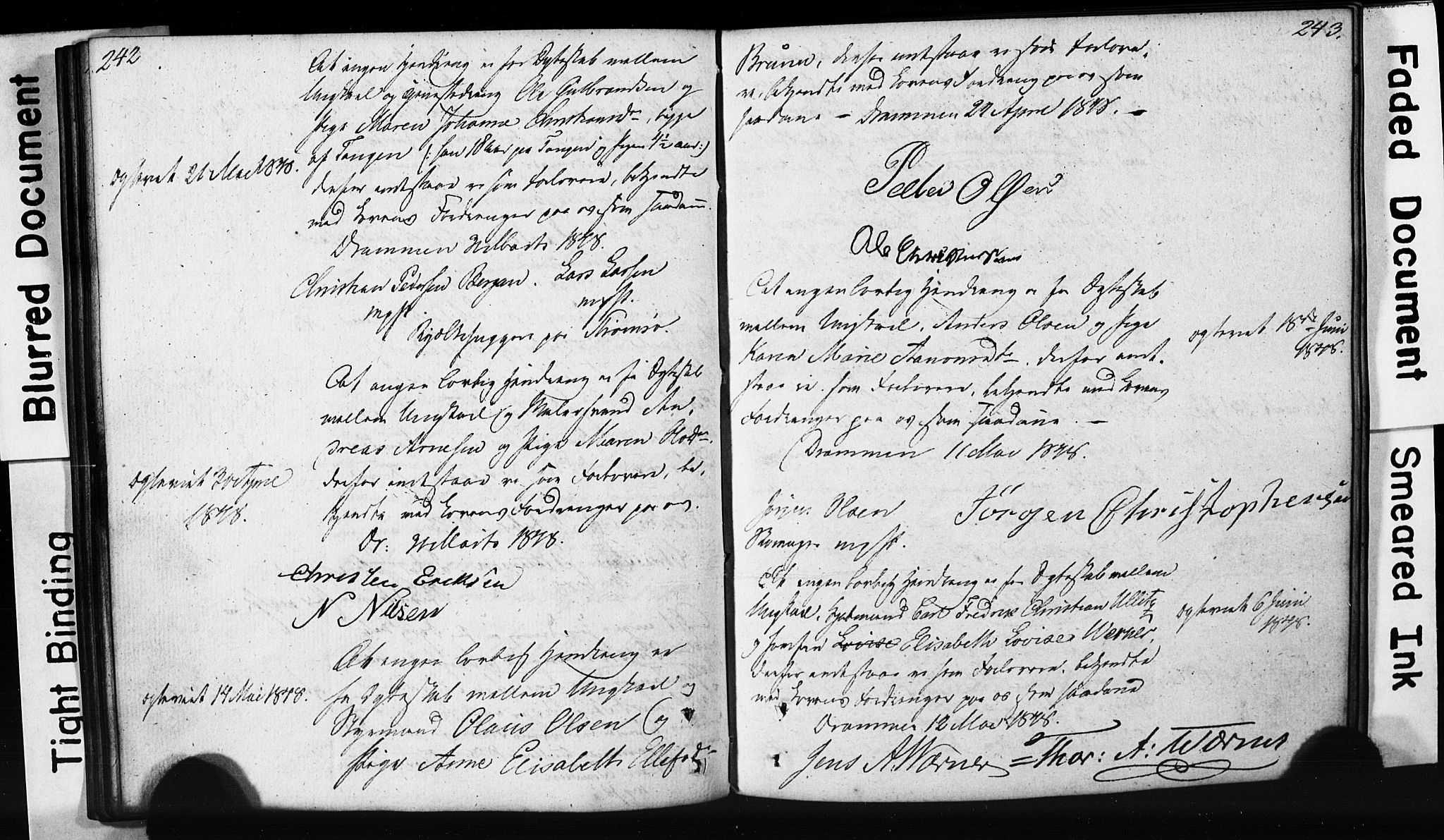 Strømsø kirkebøker, AV/SAKO-A-246/H/Hb/L0002: Best man's statements no. 2, 1815-1857, p. 242-243