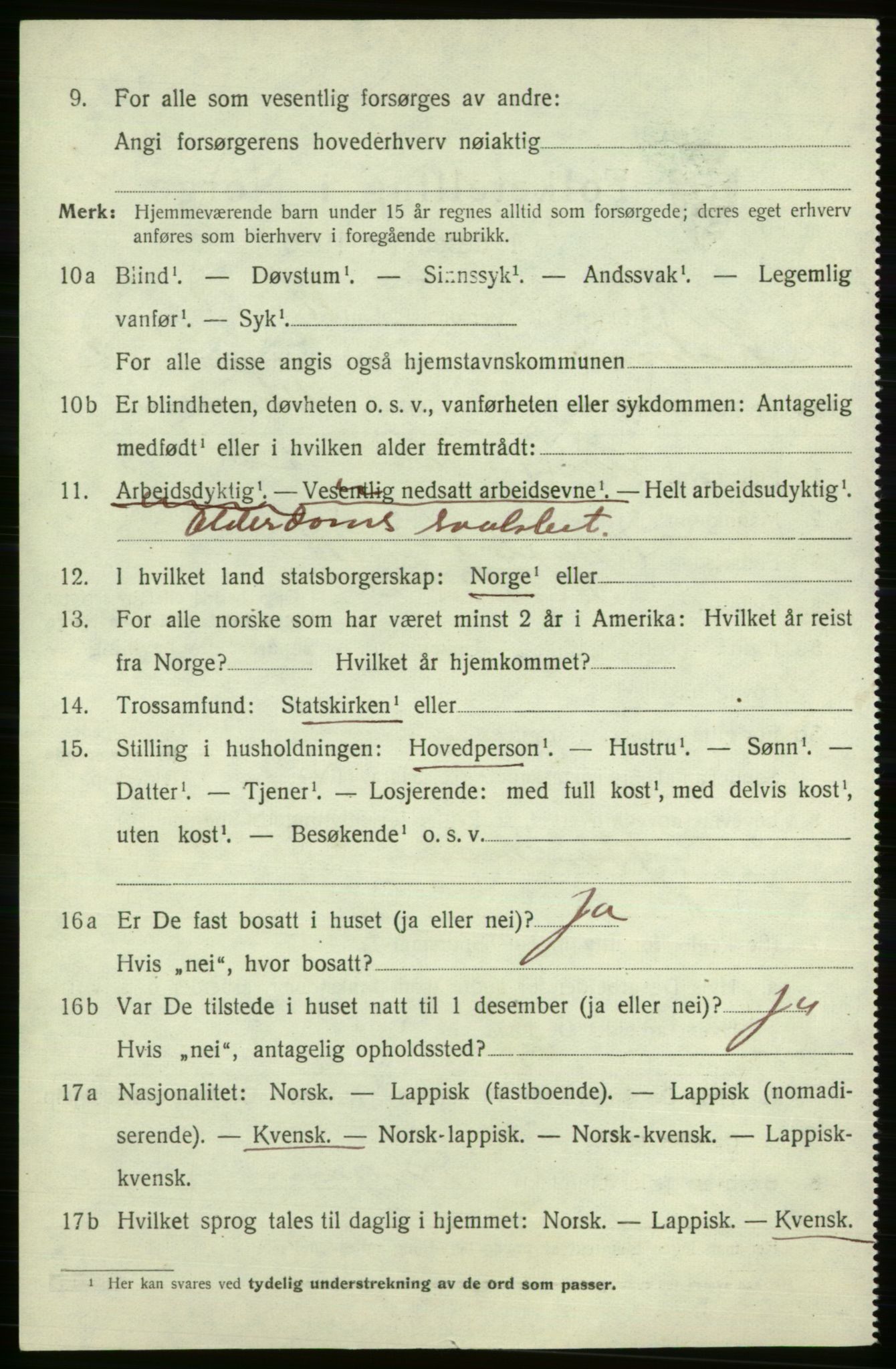 SATØ, 1920 census for Kistrand, 1920, p. 3093