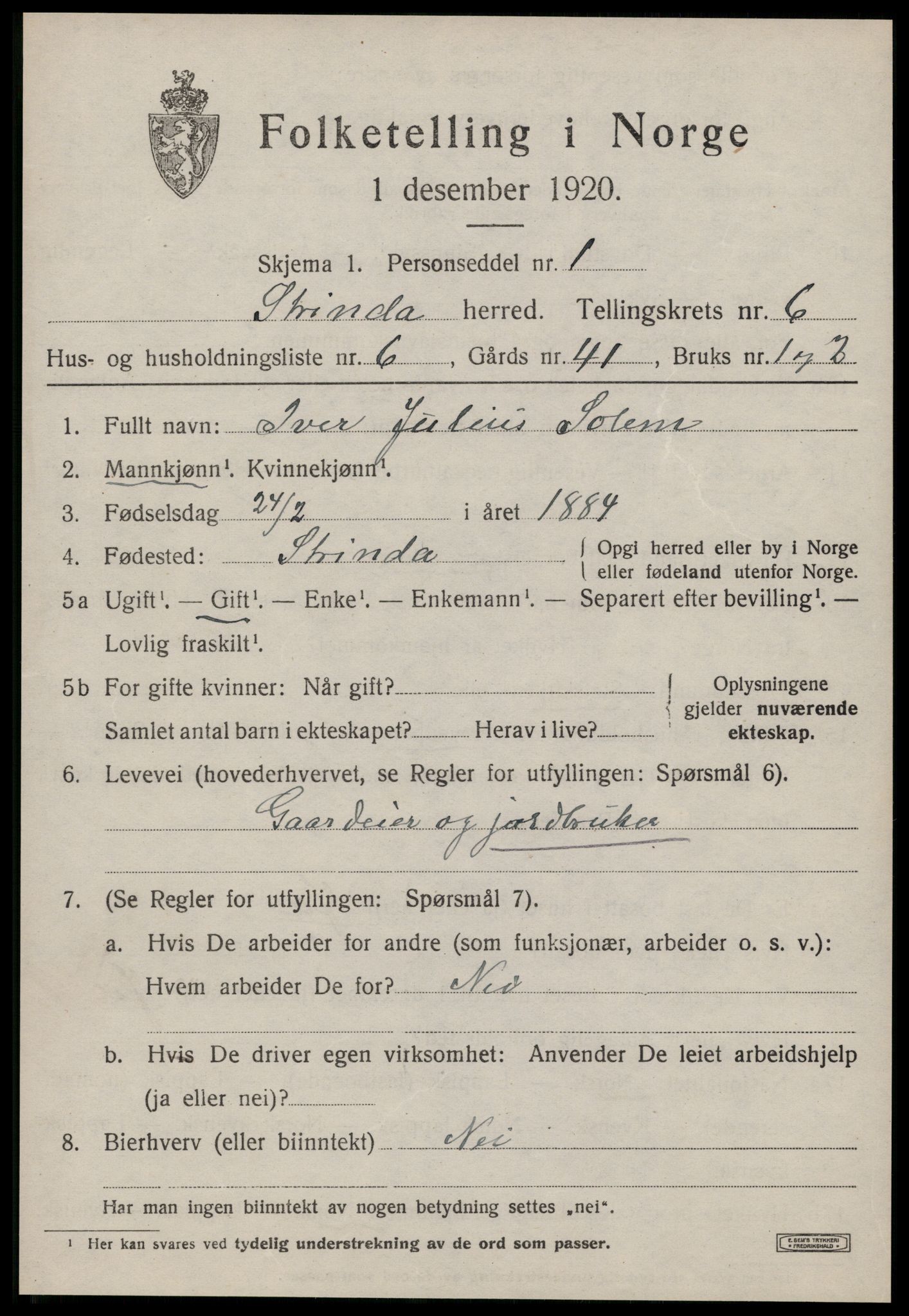 SAT, 1920 census for Strinda, 1920, p. 14488