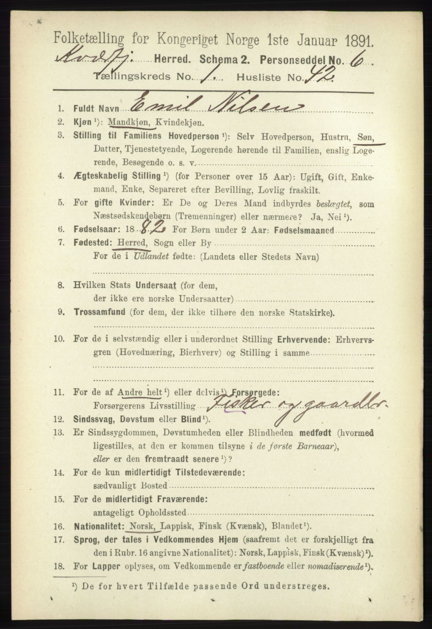 RA, 1891 census for 1911 Kvæfjord, 1891, p. 368