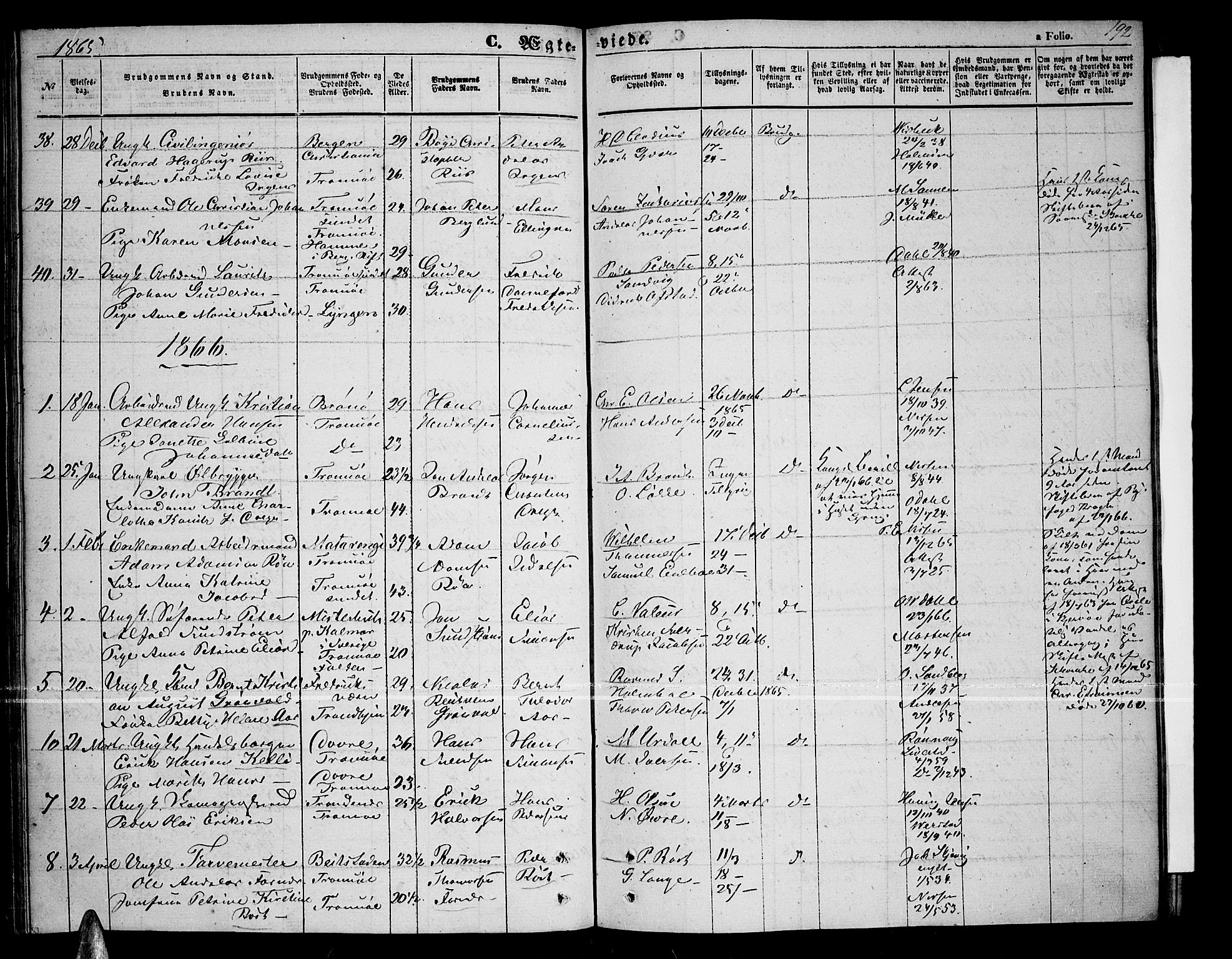 Tromsø sokneprestkontor/stiftsprosti/domprosti, AV/SATØ-S-1343/G/Gb/L0006klokker: Parish register (copy) no. 6, 1857-1866, p. 192