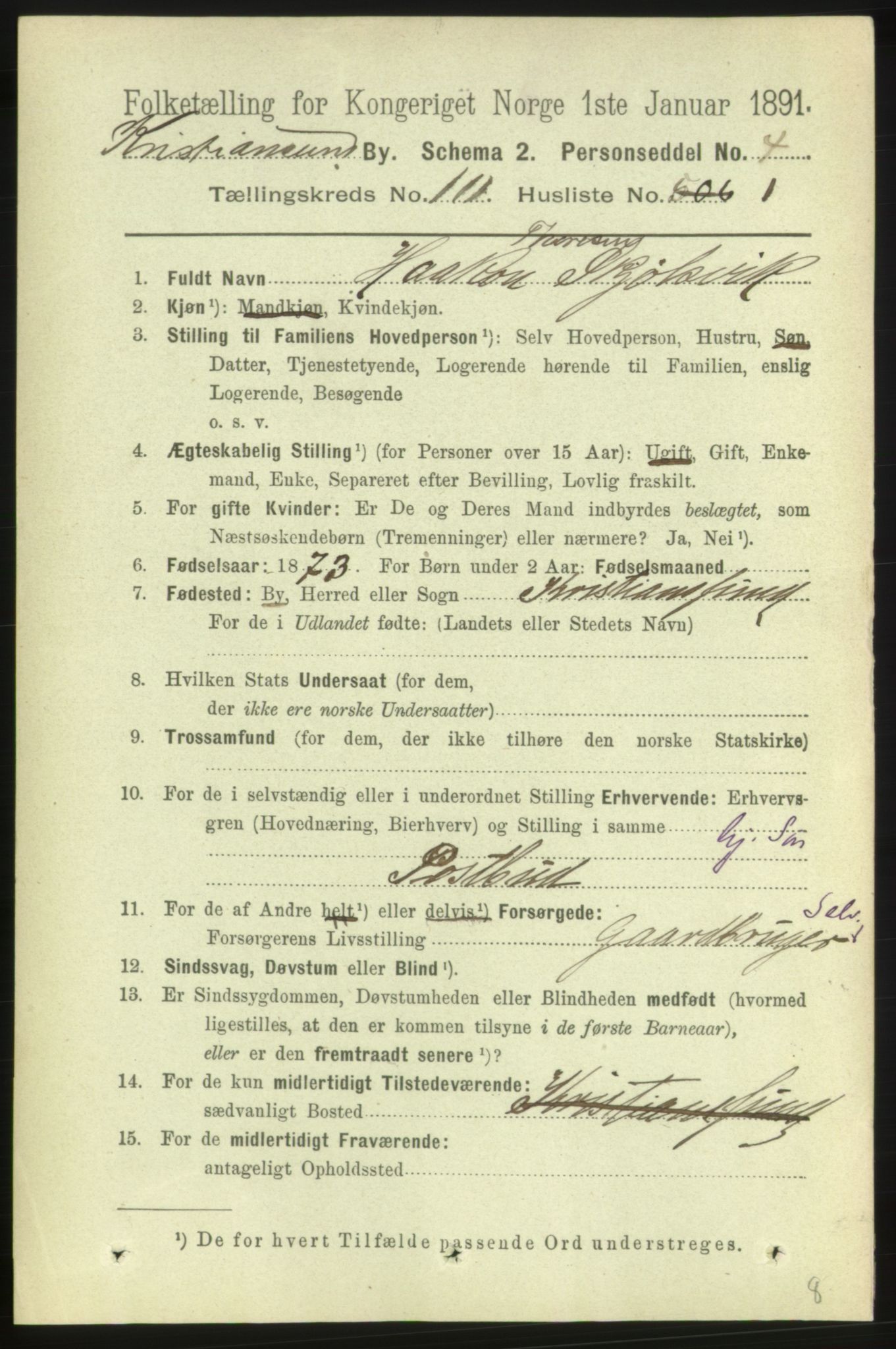 RA, 1891 census for 1503 Kristiansund, 1891, p. 8054