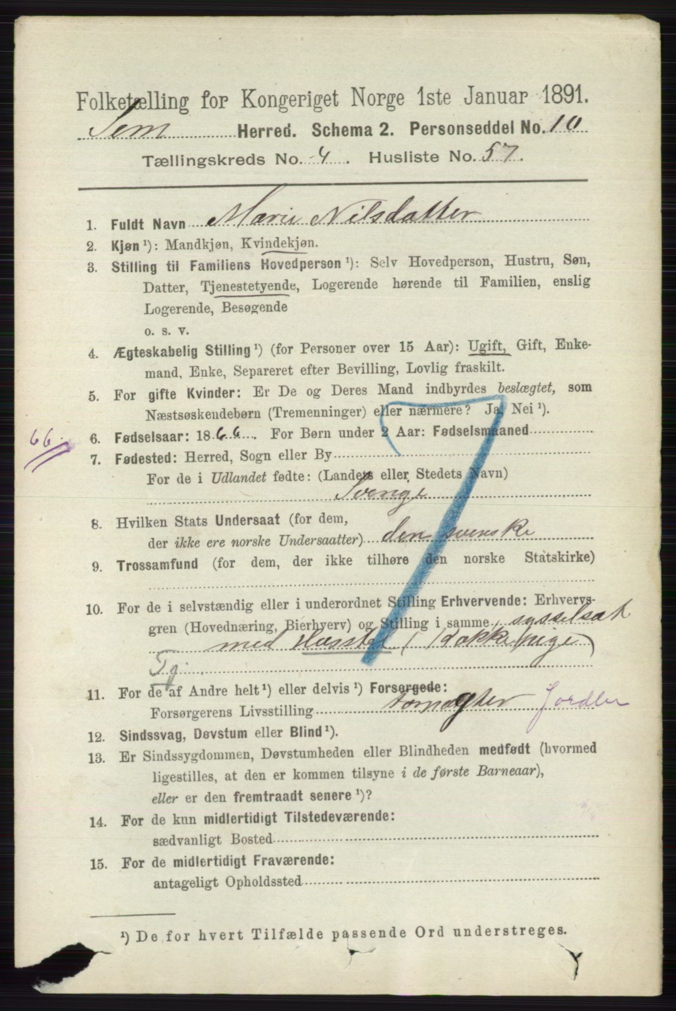 RA, 1891 census for 0721 Sem, 1891, p. 1961