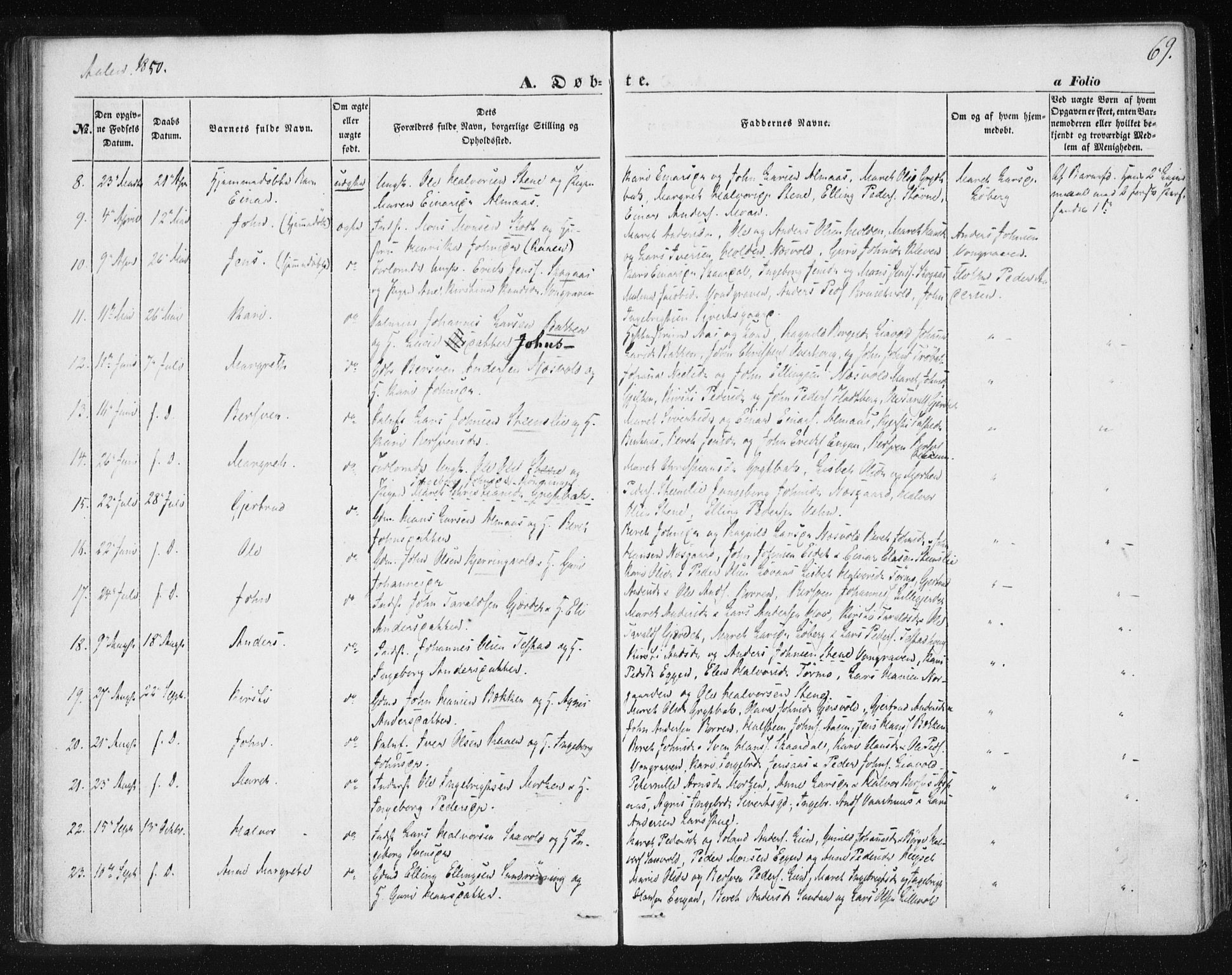 Ministerialprotokoller, klokkerbøker og fødselsregistre - Sør-Trøndelag, SAT/A-1456/685/L0965: Parish register (official) no. 685A06 /3, 1846-1859, p. 69