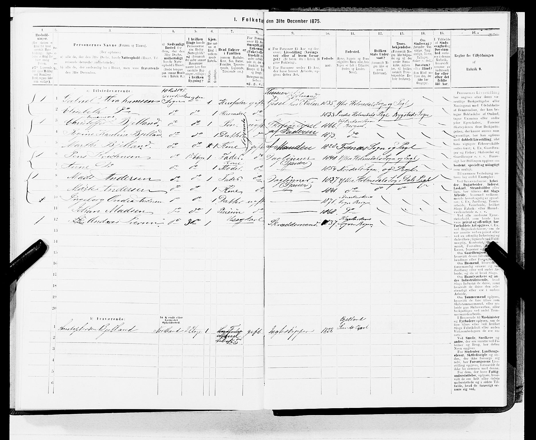 SAB, 1875 census for 1301 Bergen, 1875, p. 2231