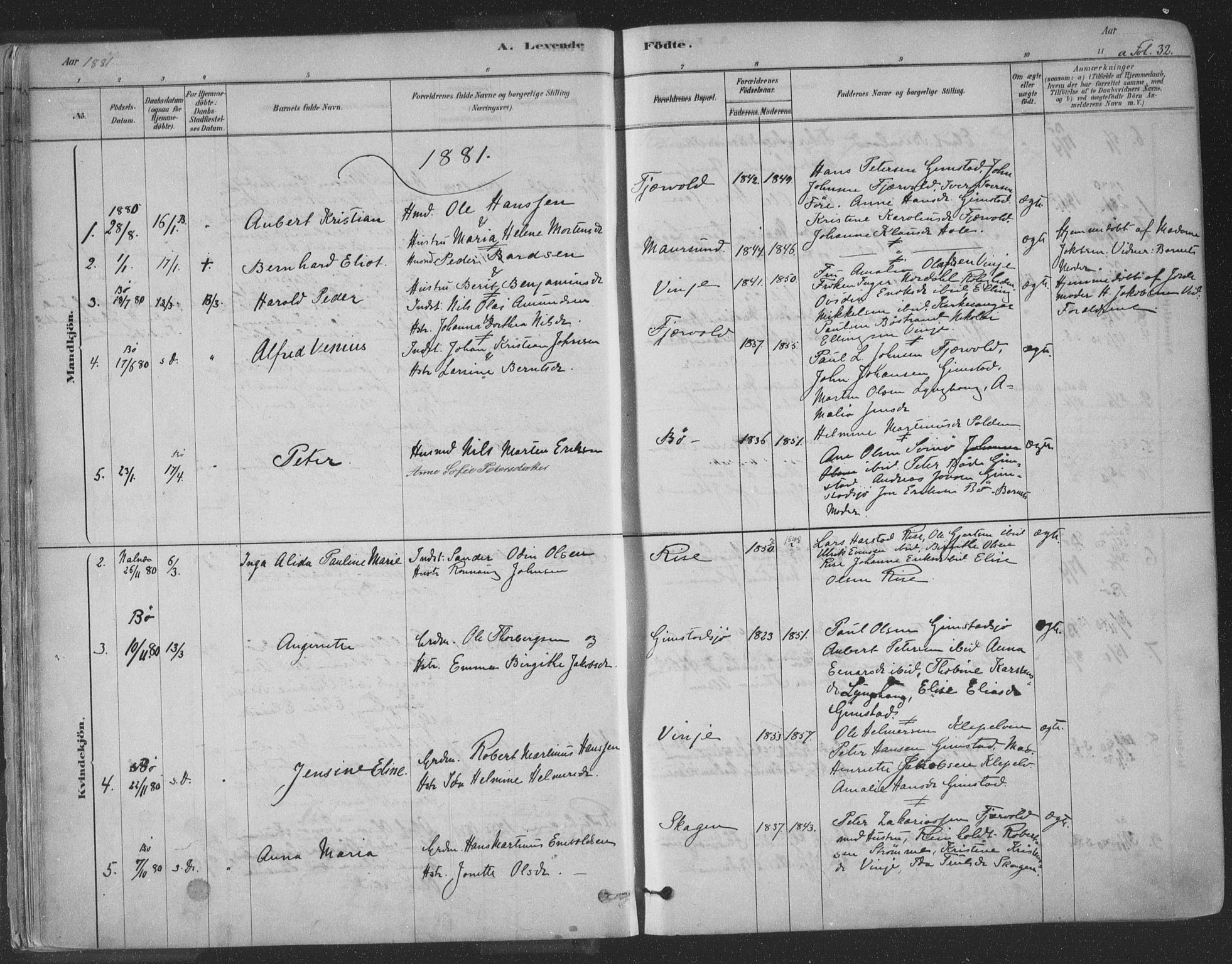Ministerialprotokoller, klokkerbøker og fødselsregistre - Nordland, SAT/A-1459/891/L1302: Parish register (official) no. 891A07, 1878-1895, p. 32