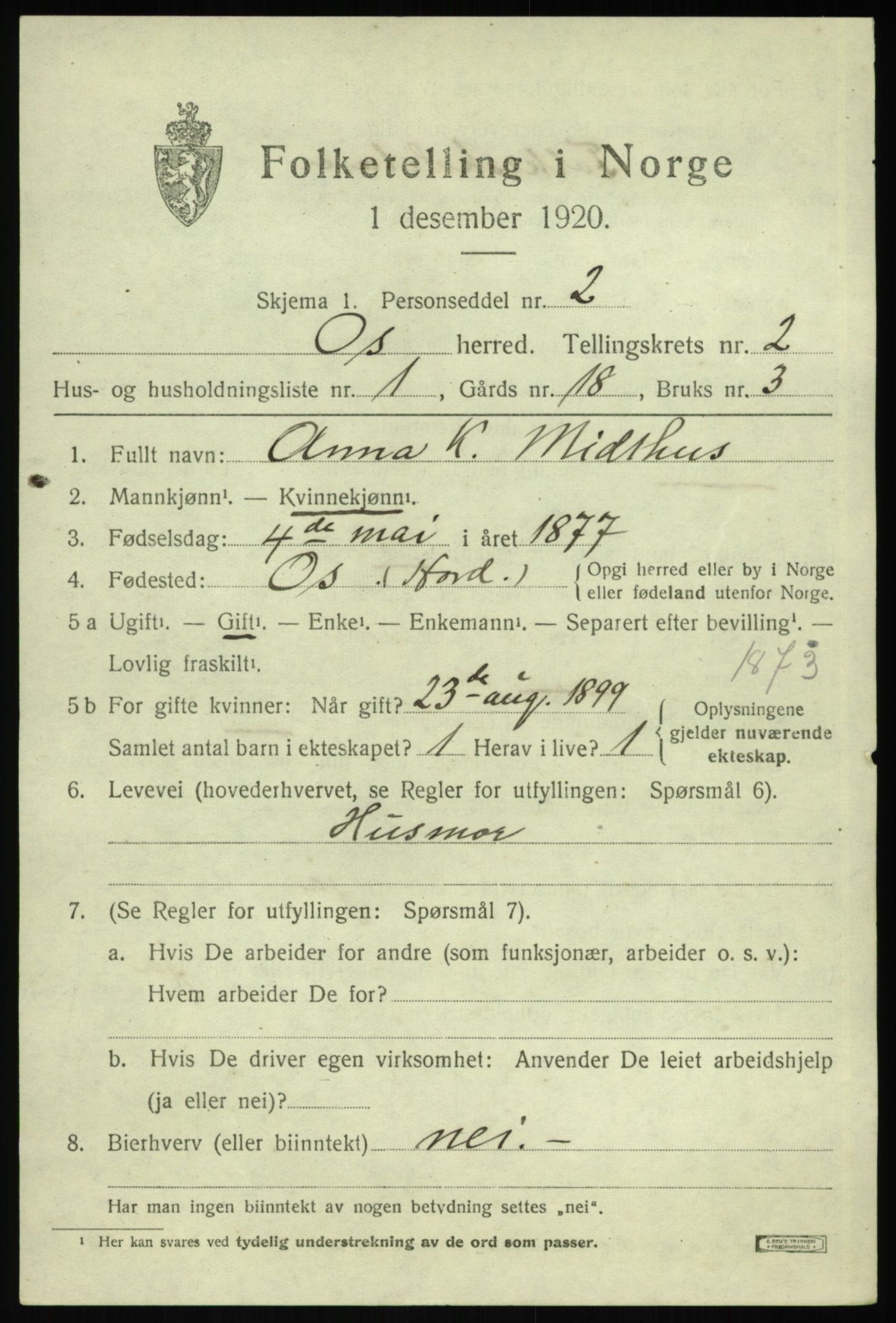 SAB, 1920 census for Os, 1920, p. 1766