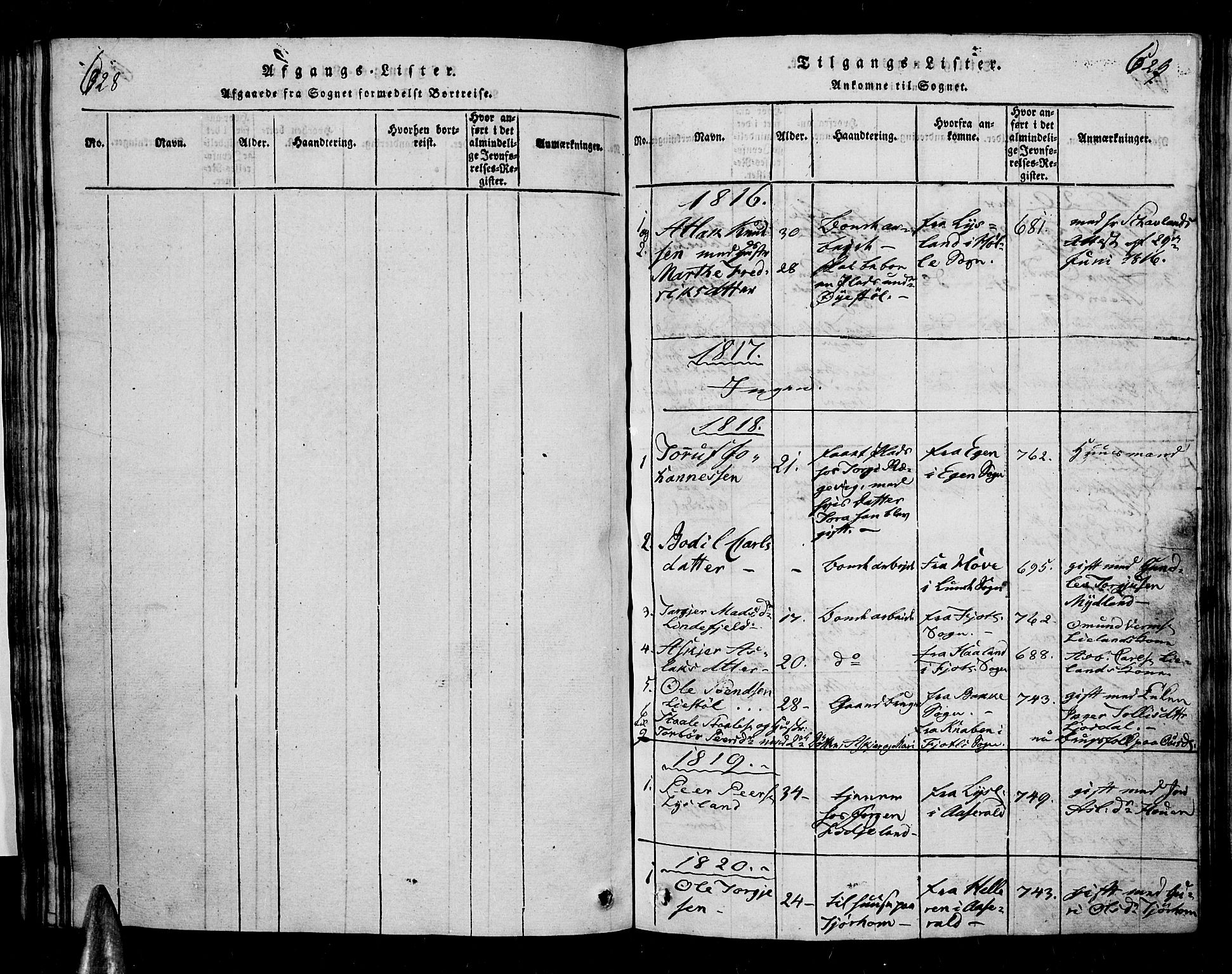 Sirdal sokneprestkontor, SAK/1111-0036/F/Fa/Fab/L0001: Parish register (official) no. A 1, 1815-1834, p. 628-629