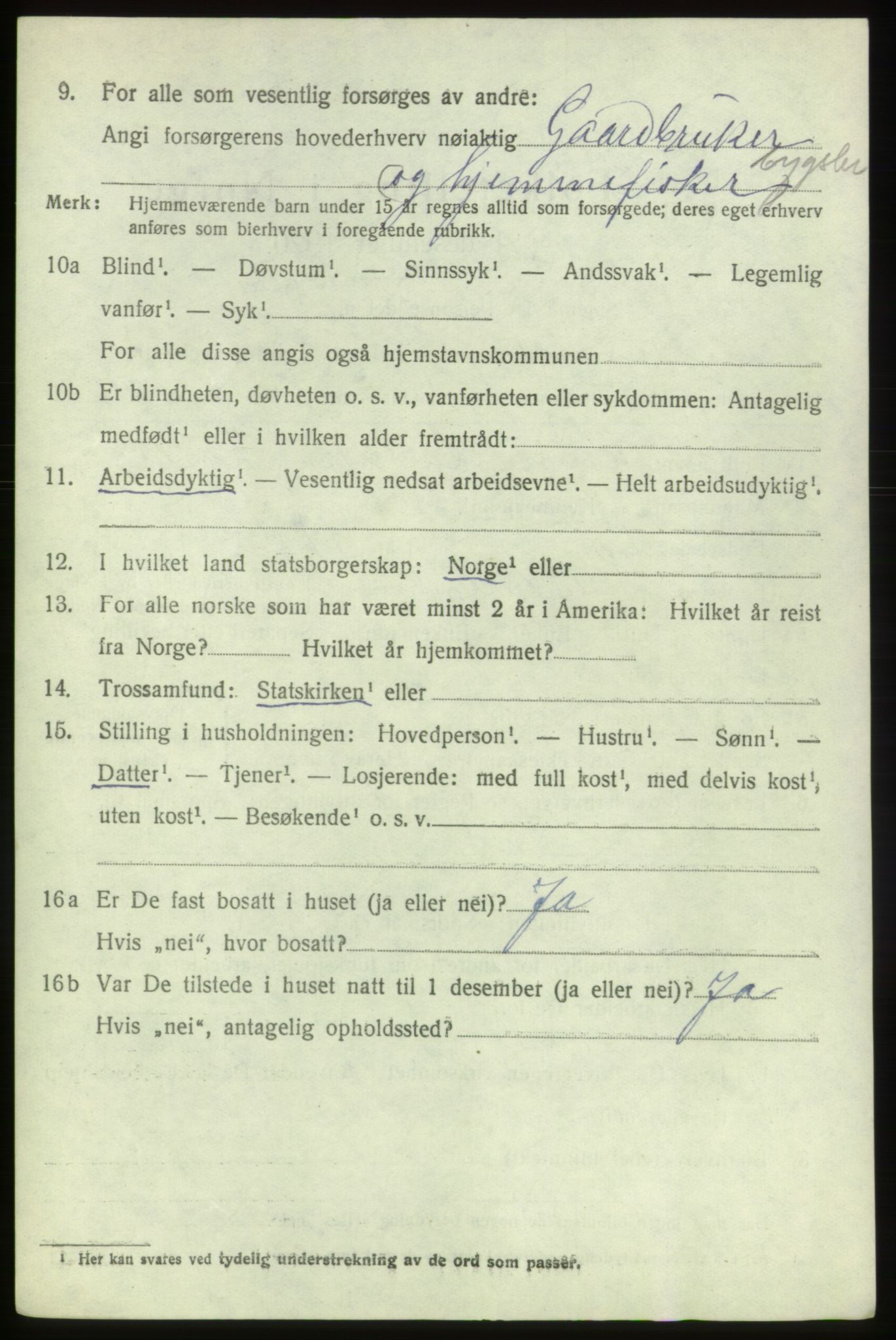 SAB, 1920 census for Bremnes, 1920, p. 1299