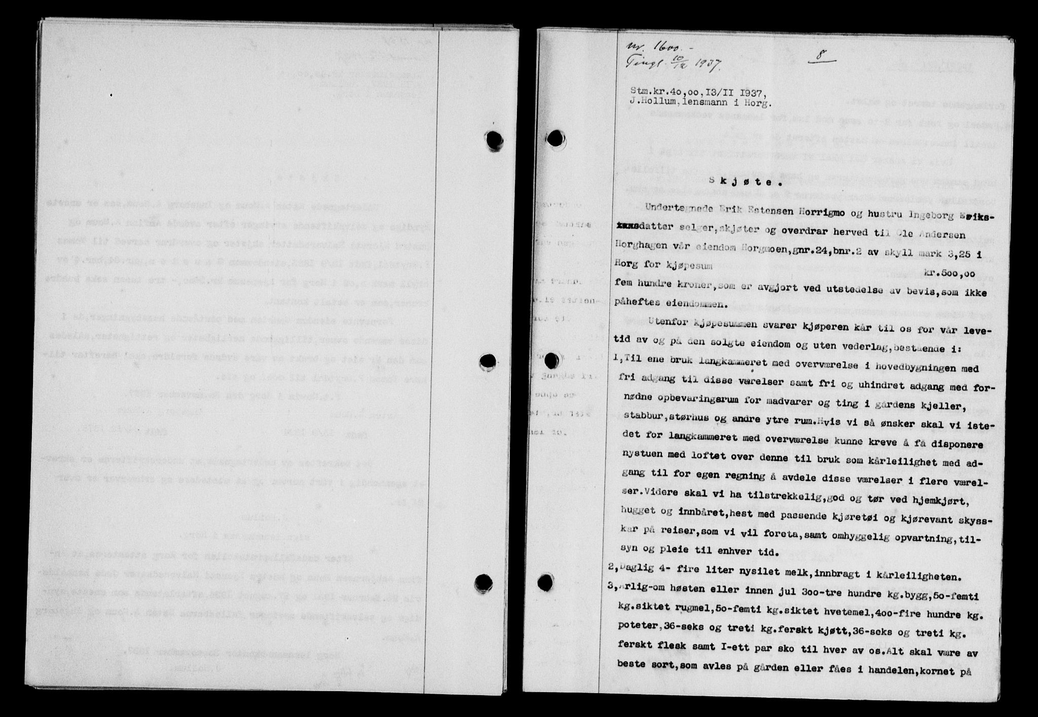 Gauldal sorenskriveri, SAT/A-0014/1/2/2C/L0048: Mortgage book no. 51-52, 1937-1938, p. 8, Diary no: : 1600/1937