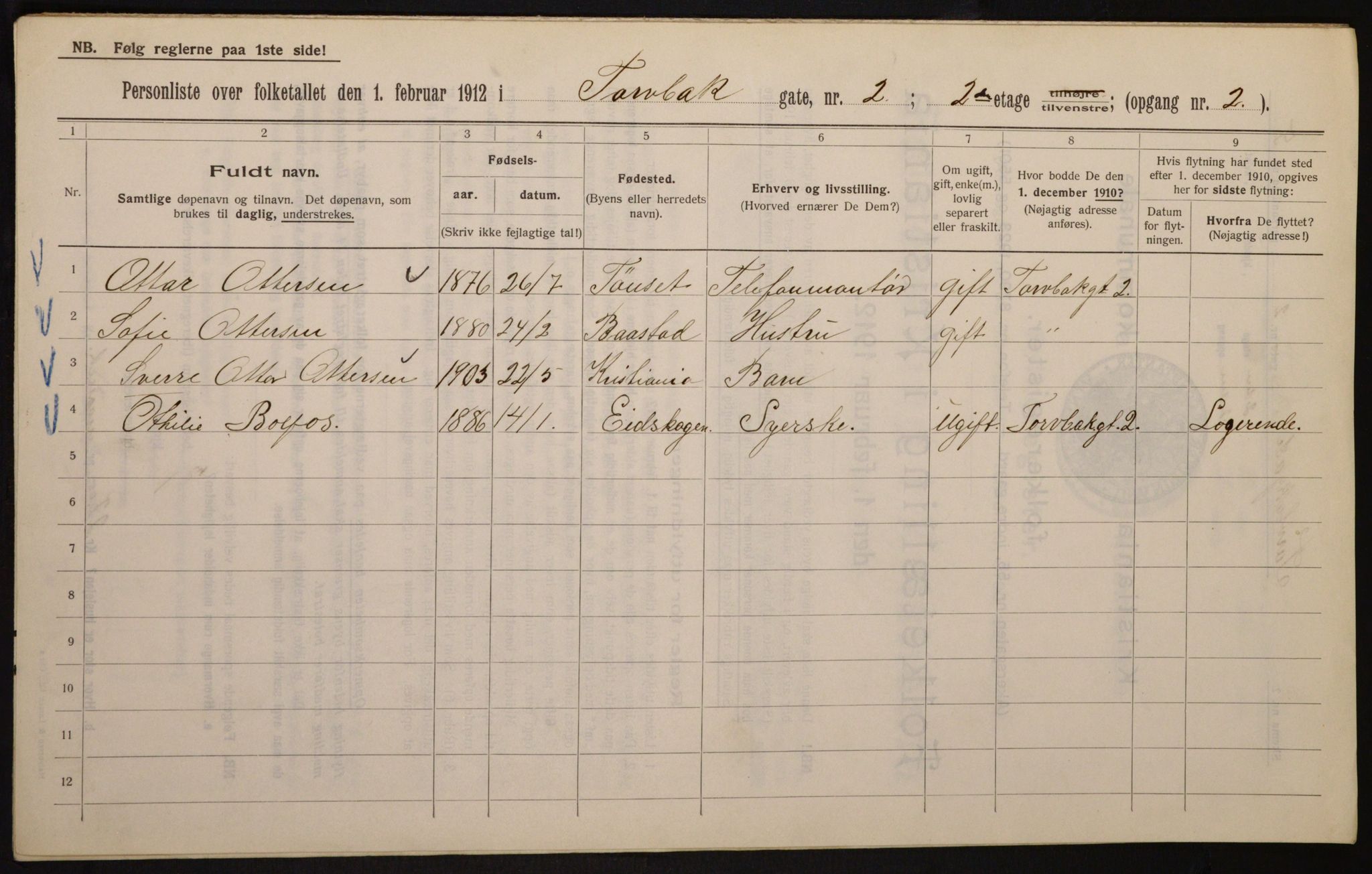 OBA, Municipal Census 1912 for Kristiania, 1912, p. 114994