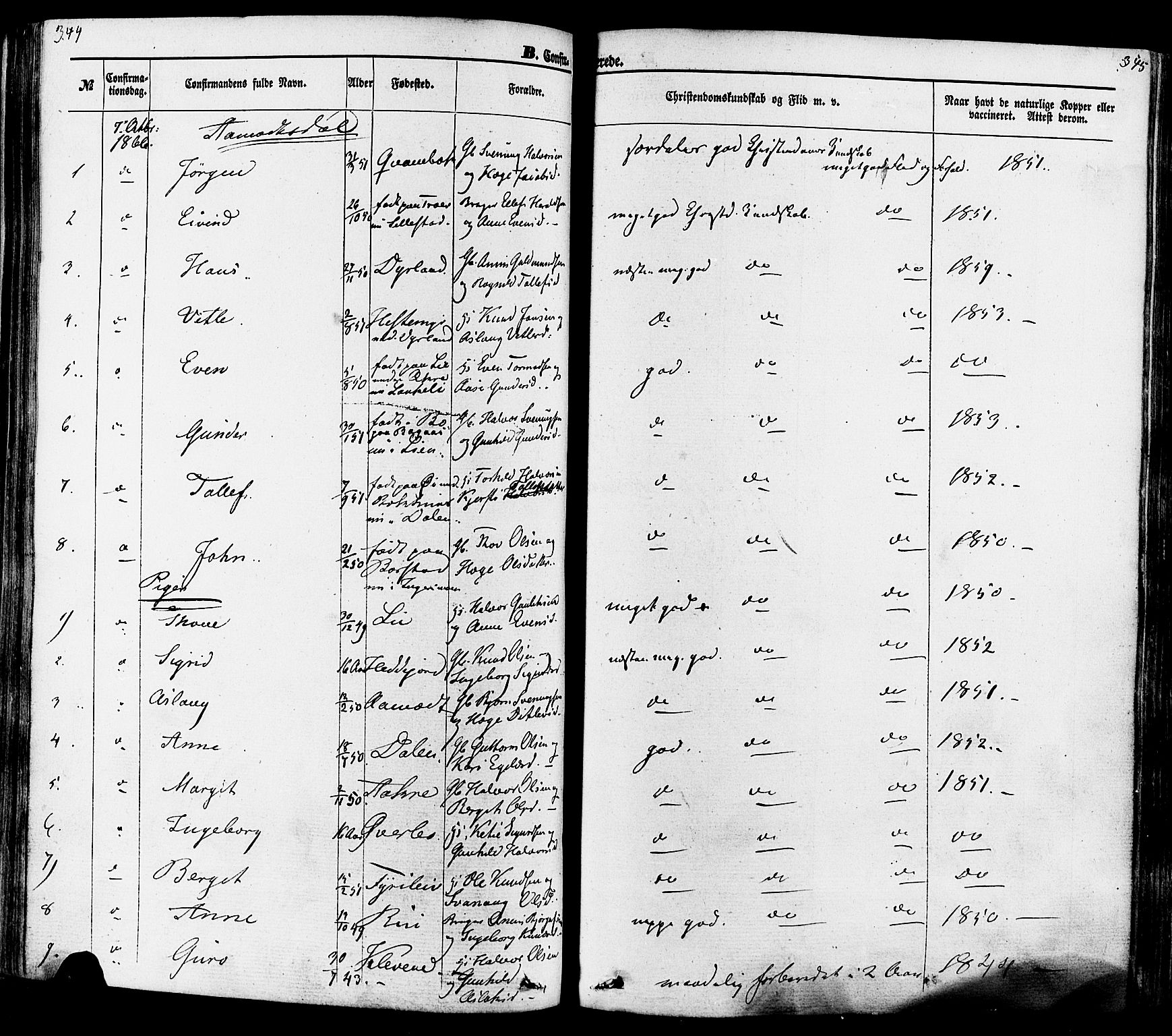 Seljord kirkebøker, AV/SAKO-A-20/F/Fa/L0013: Parish register (official) no. I 13, 1866-1876, p. 344-345