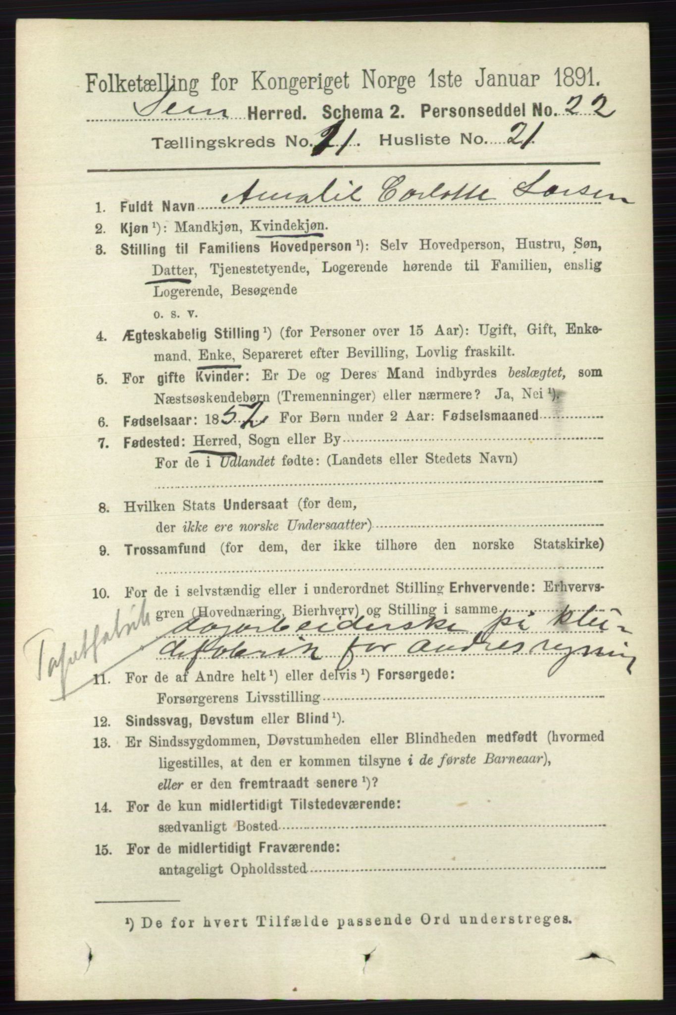 RA, 1891 census for 0721 Sem, 1891, p. 5550