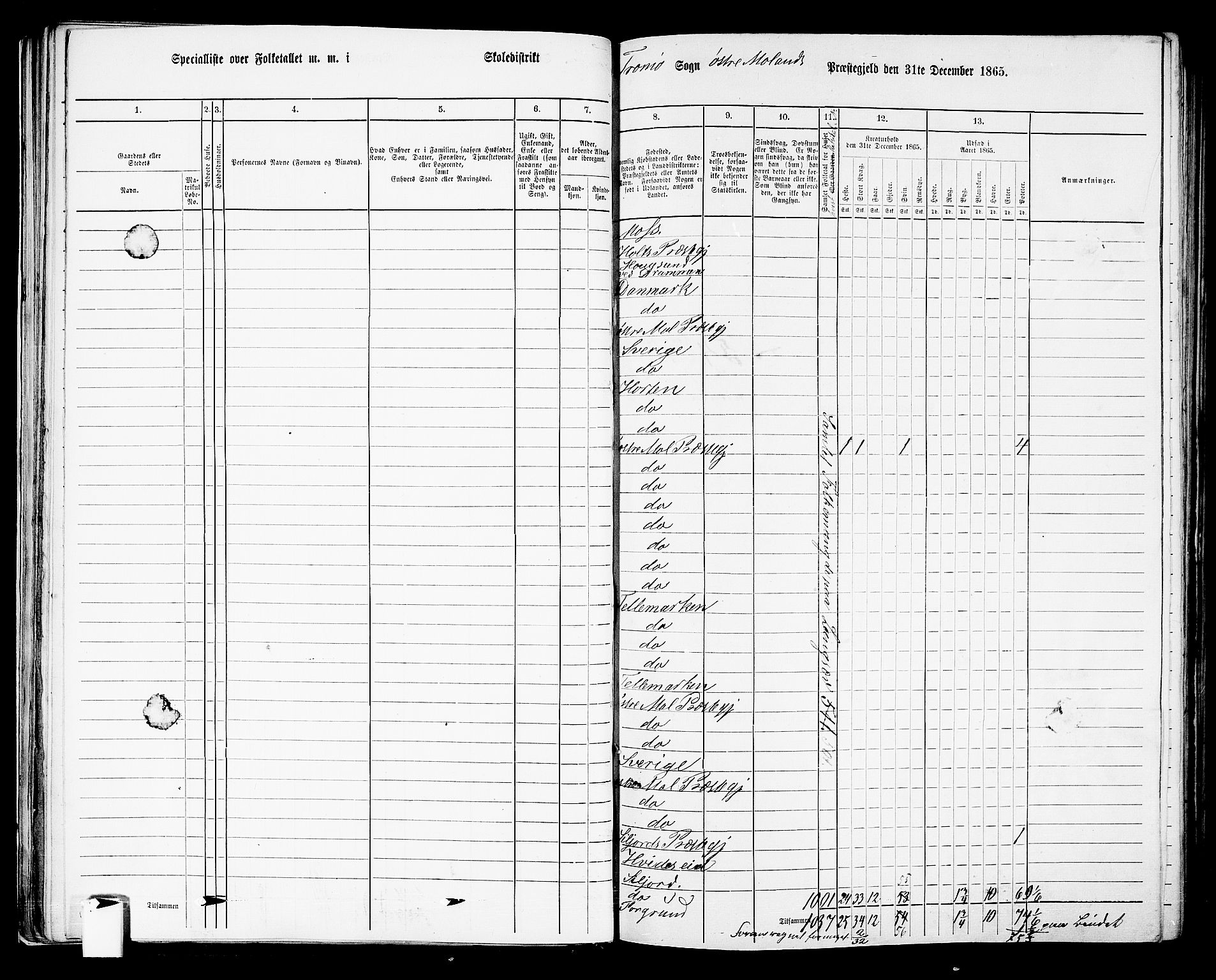 RA, 1865 census for Austre Moland, 1865, p. 54