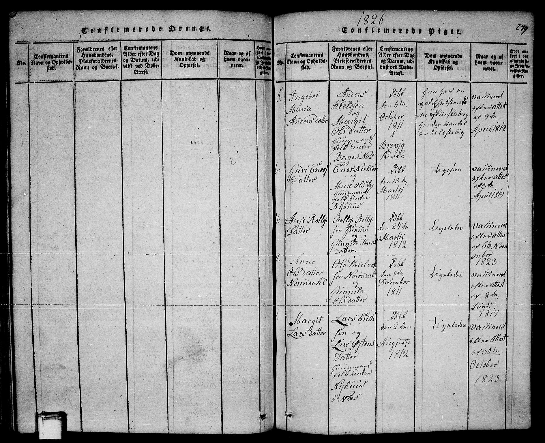 Sauherad kirkebøker, AV/SAKO-A-298/F/Fa/L0005: Parish register (official) no. I 5, 1815-1829, p. 279