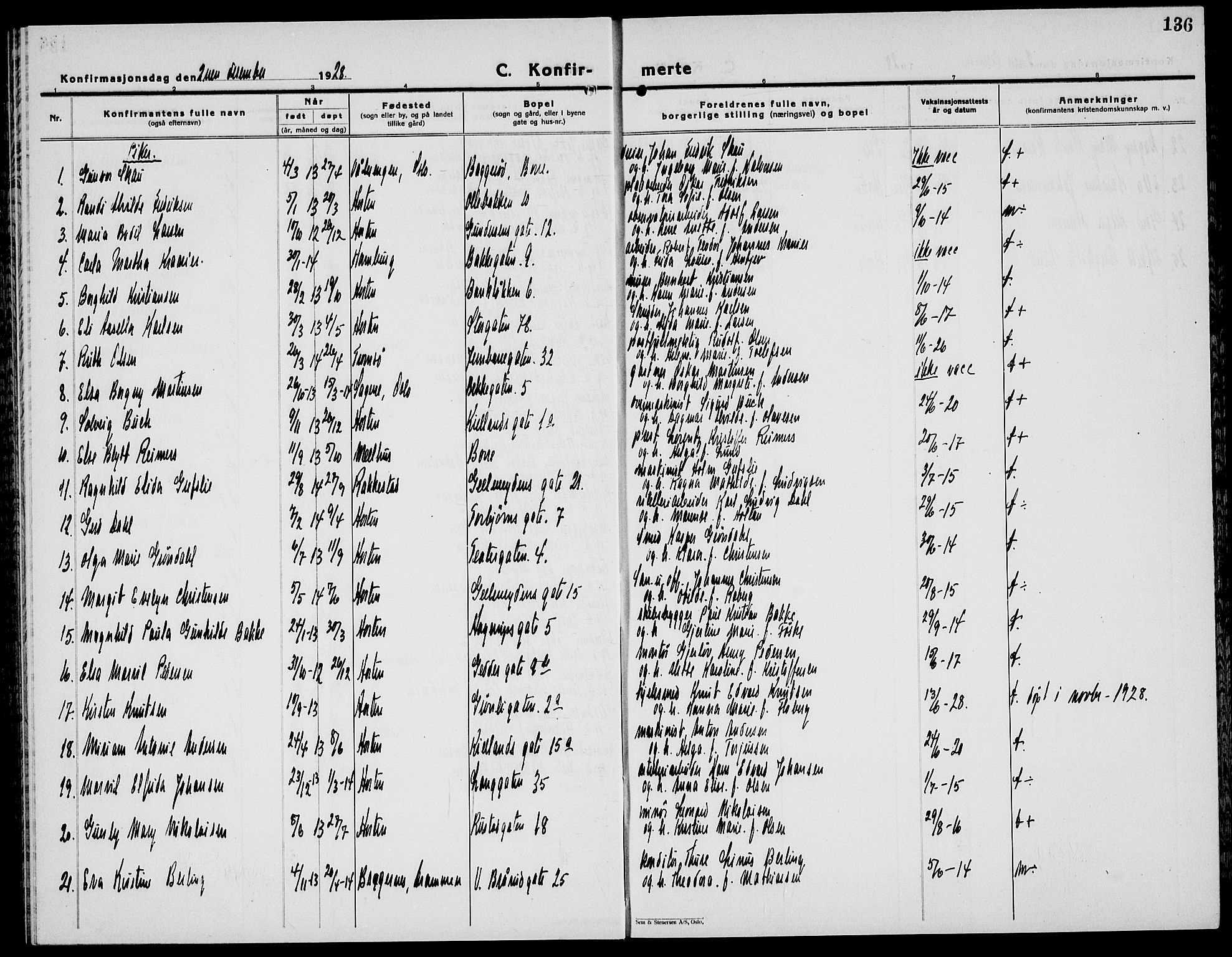 Horten kirkebøker, SAKO/A-348/G/Ga/L0009: Parish register (copy) no. 9, 1926-1936, p. 136