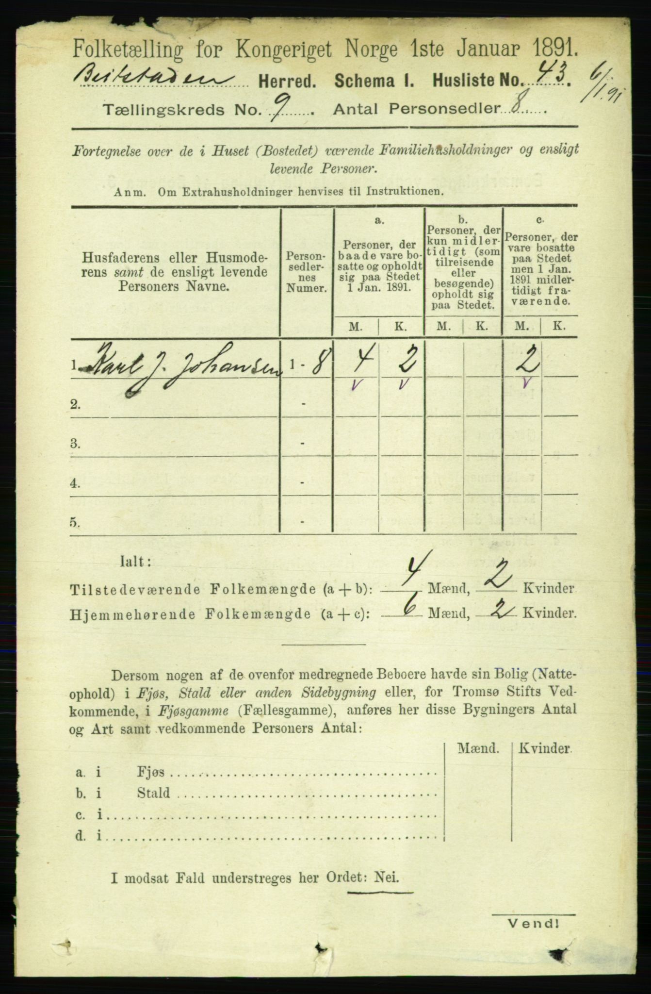 RA, 1891 census for 1727 Beitstad, 1891, p. 2412