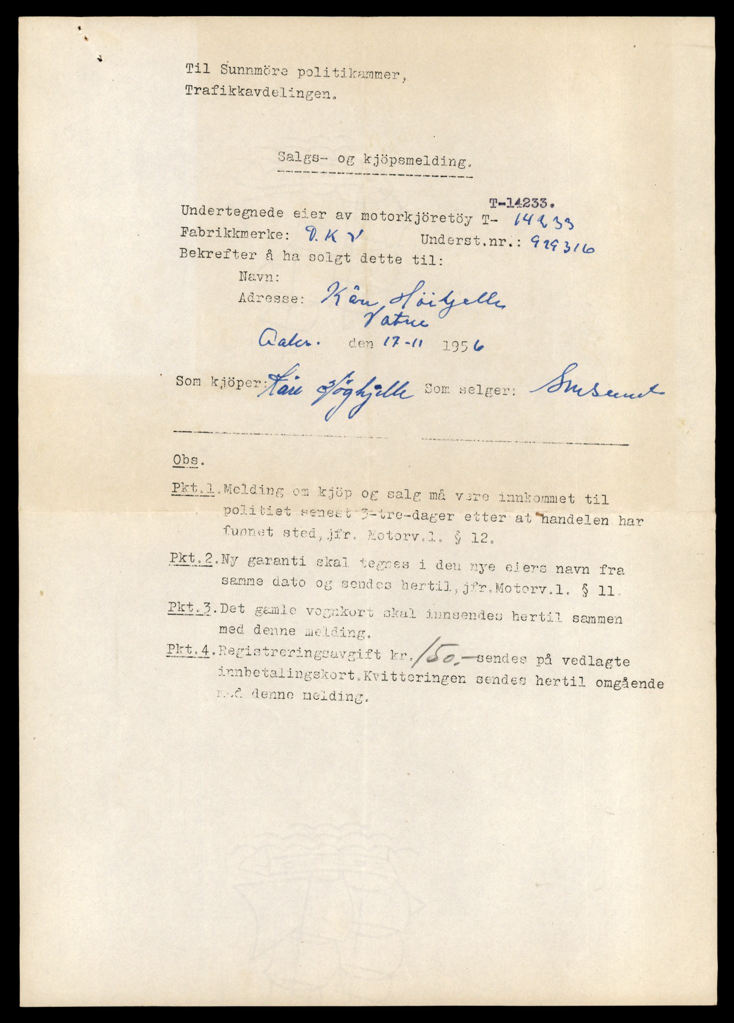 Møre og Romsdal vegkontor - Ålesund trafikkstasjon, AV/SAT-A-4099/F/Fe/L0044: Registreringskort for kjøretøy T 14205 - T 14319, 1927-1998, p. 850