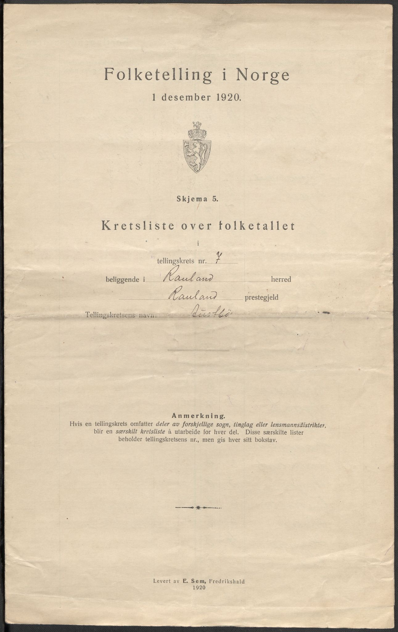 SAKO, 1920 census for Rauland, 1920, p. 23