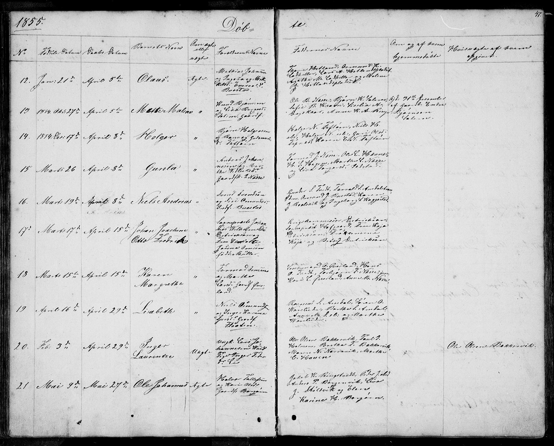 Nedstrand sokneprestkontor, SAST/A-101841/01/IV: Parish register (official) no. A 8, 1839-1860, p. 47