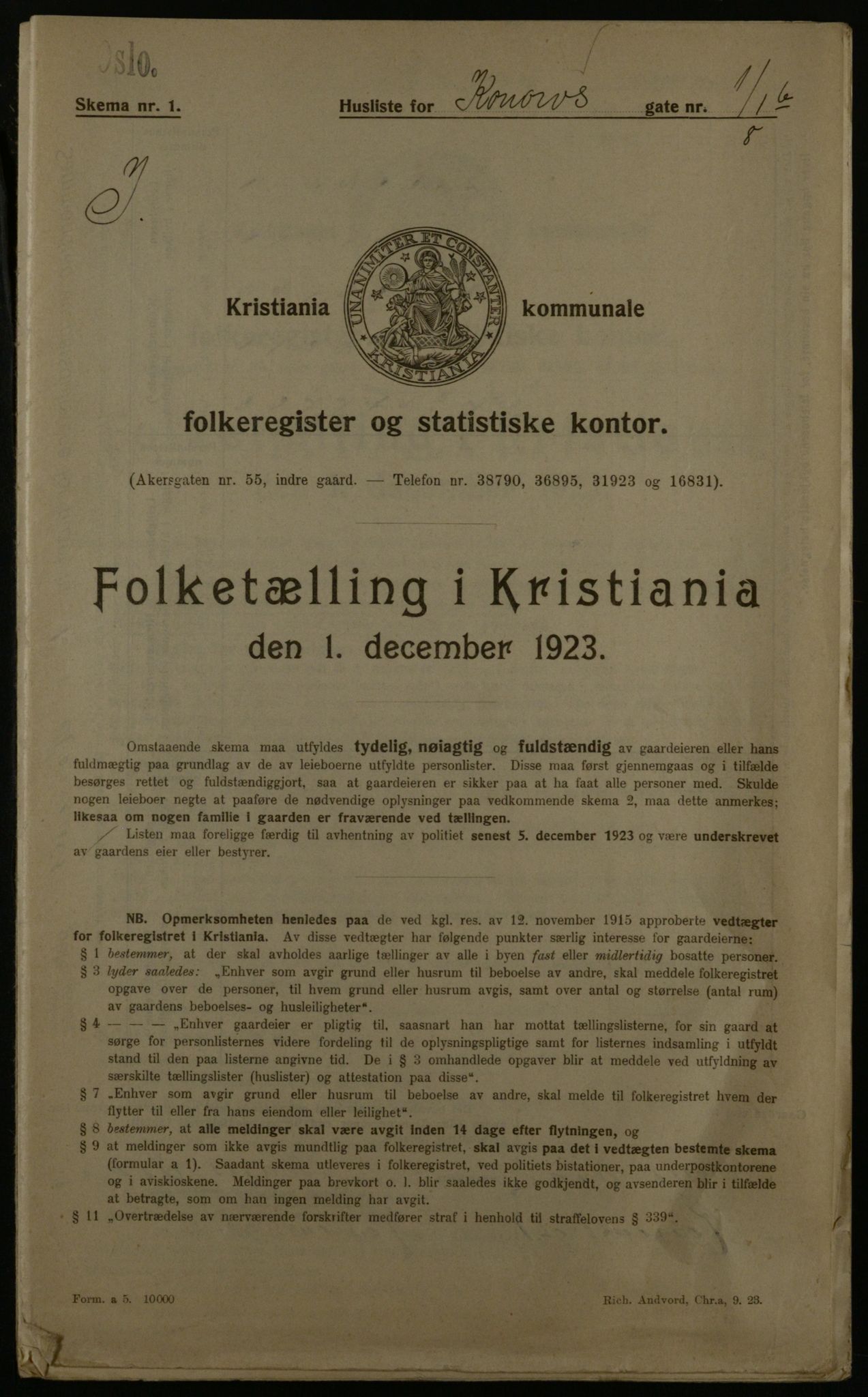 OBA, Municipal Census 1923 for Kristiania, 1923, p. 59336