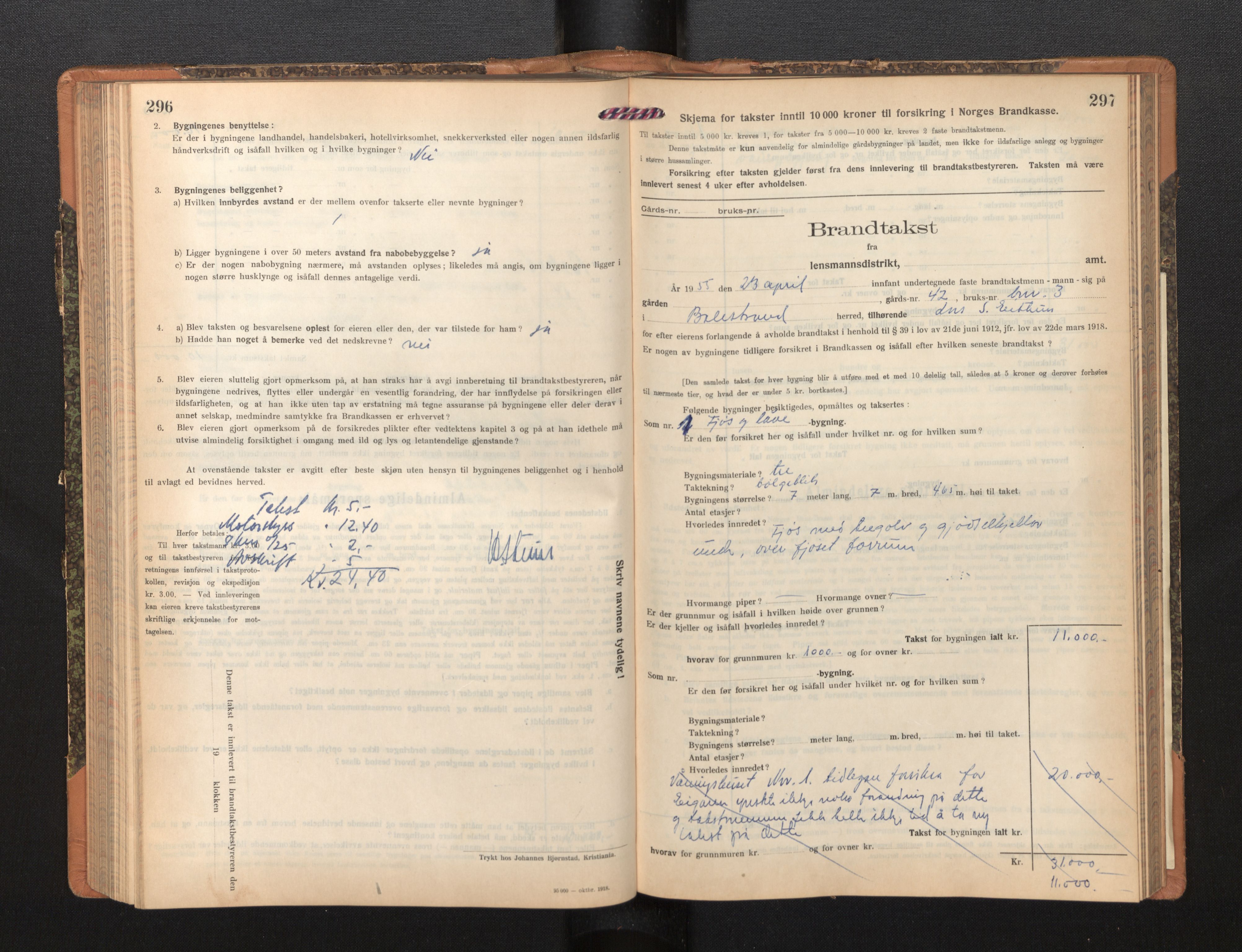 Lensmannen i Balestrand, SAB/A-26501/0012/L0003: Branntakstprotokoll, skjematakst, 1920-1955, p. 296-297