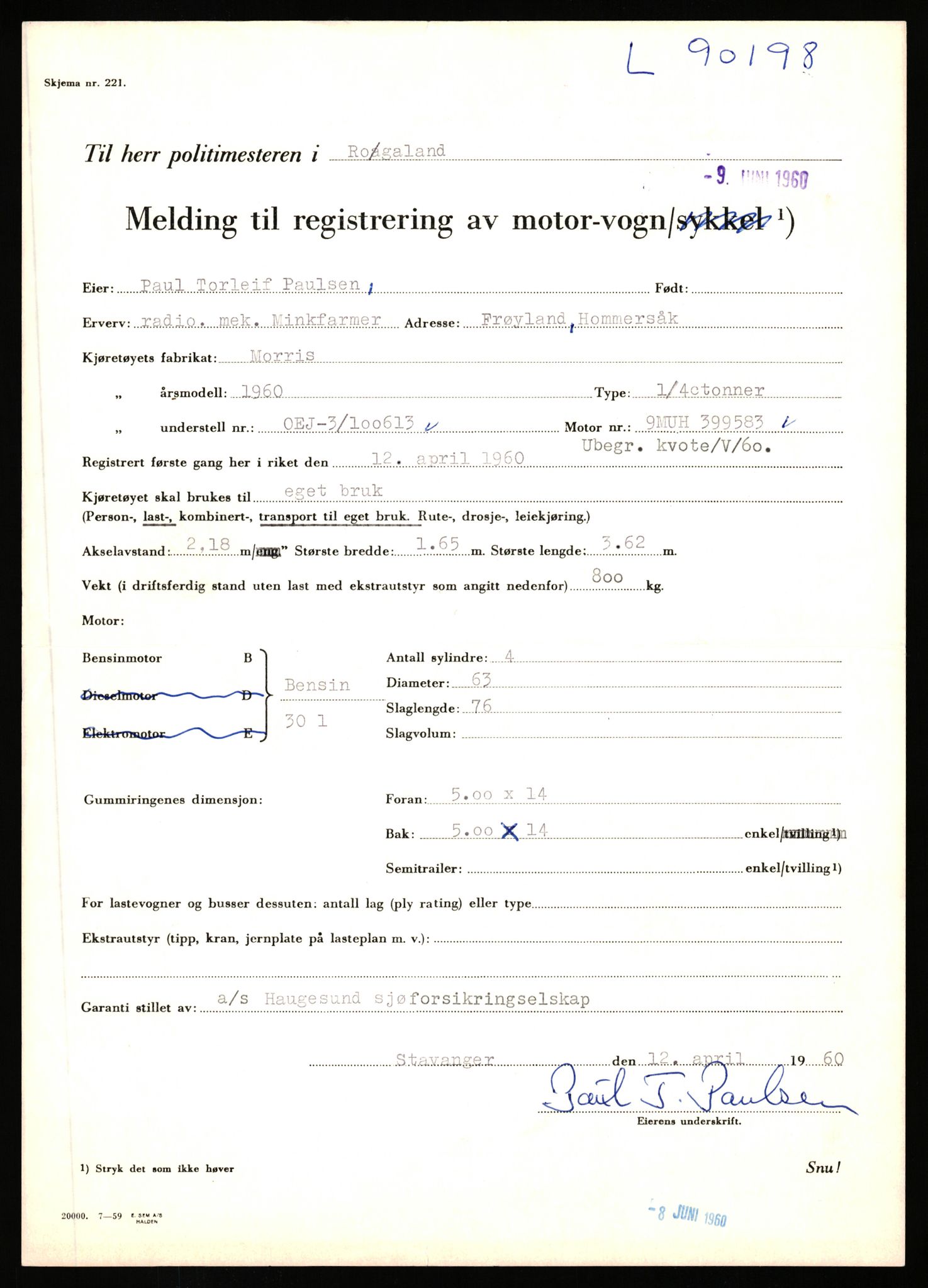 Stavanger trafikkstasjon, AV/SAST-A-101942/0/F/L0075: L-88800 - L-92499, 1930-1971, p. 1081