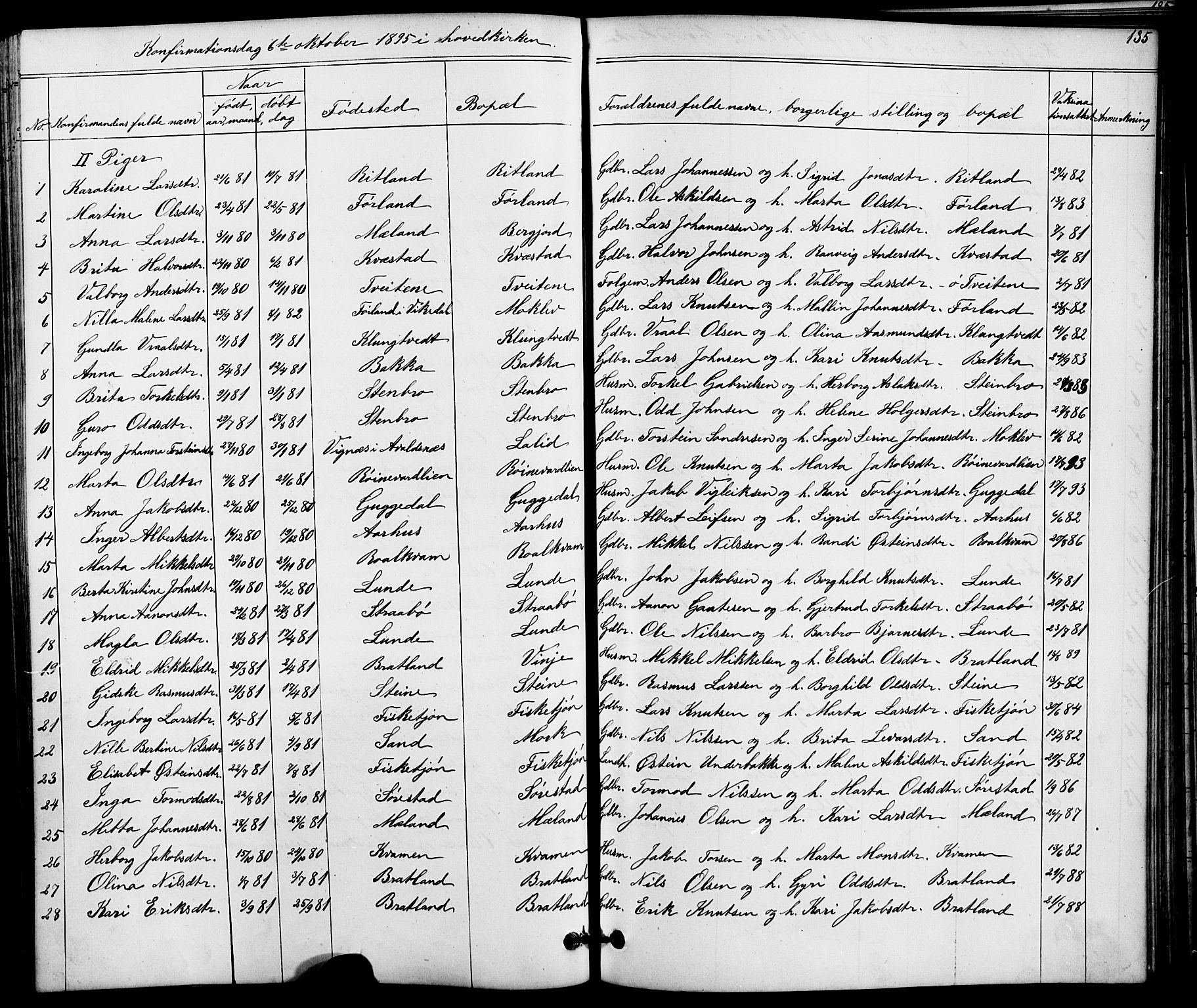 Suldal sokneprestkontor, AV/SAST-A-101845/01/V/L0005: Parish register (copy) no. B 5, 1885-1916, p. 135