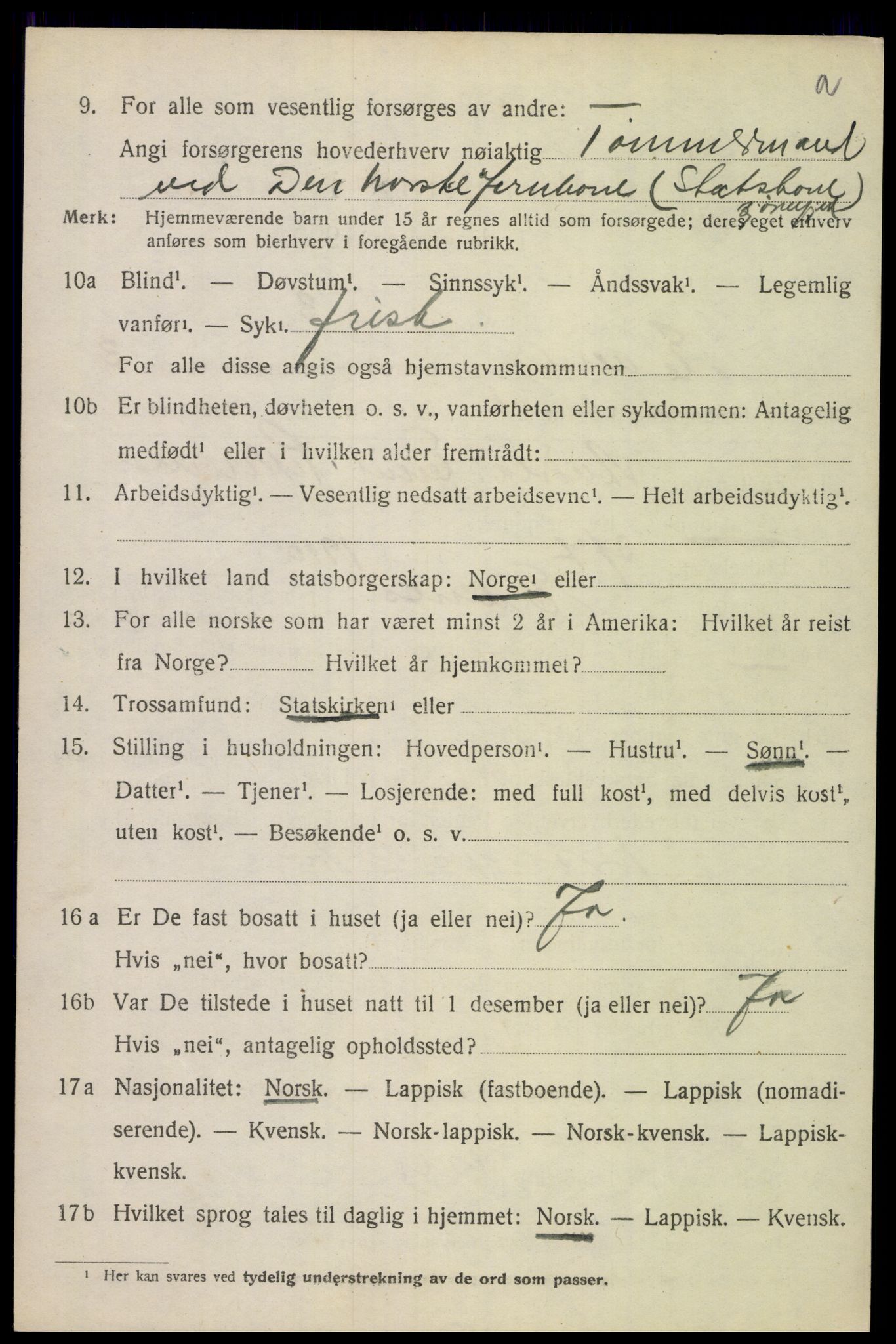 SAT, 1920 census for Evenes, 1920, p. 2957