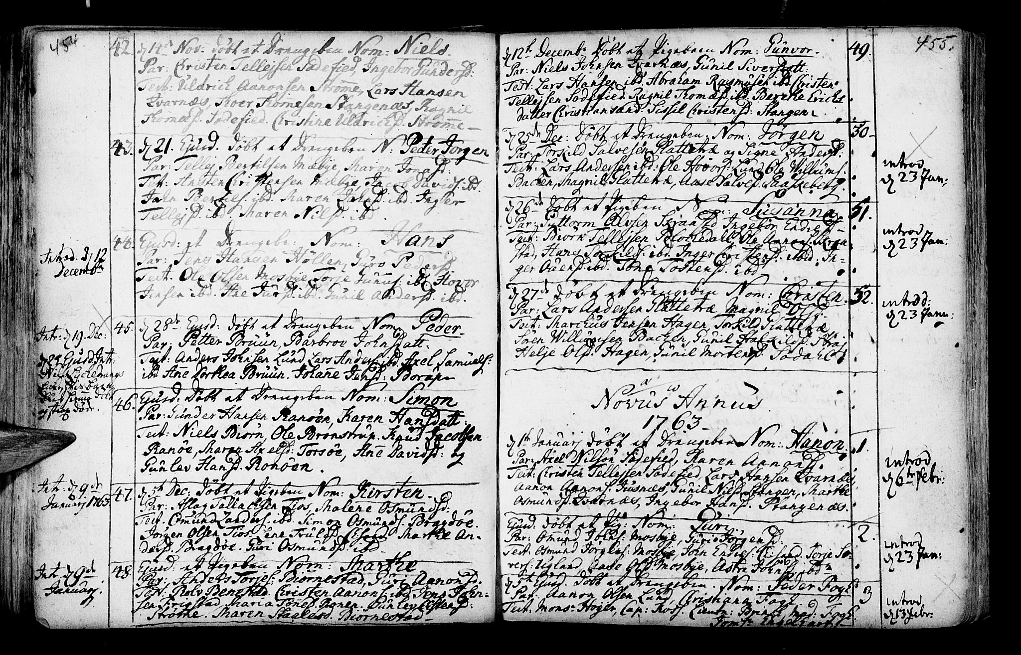 Oddernes sokneprestkontor, AV/SAK-1111-0033/F/Fa/Faa/L0002: Parish register (official) no. A 2, 1719-1764, p. 454-455