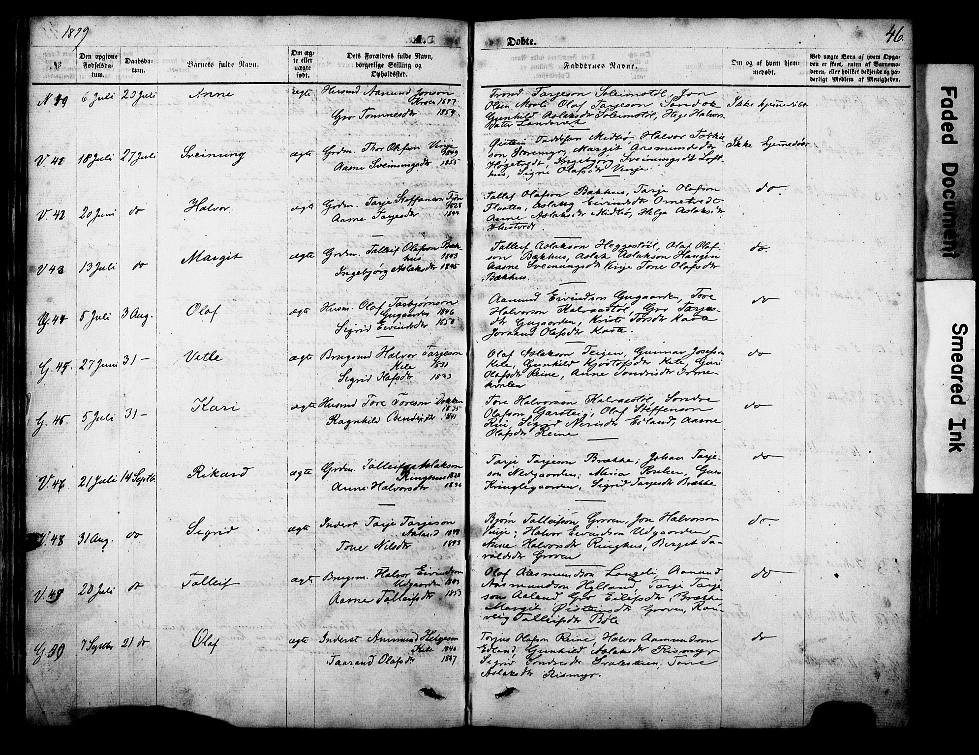 Vinje kirkebøker, AV/SAKO-A-312/F/Fa/L0005: Parish register (official) no. I 5, 1870-1886, p. 46