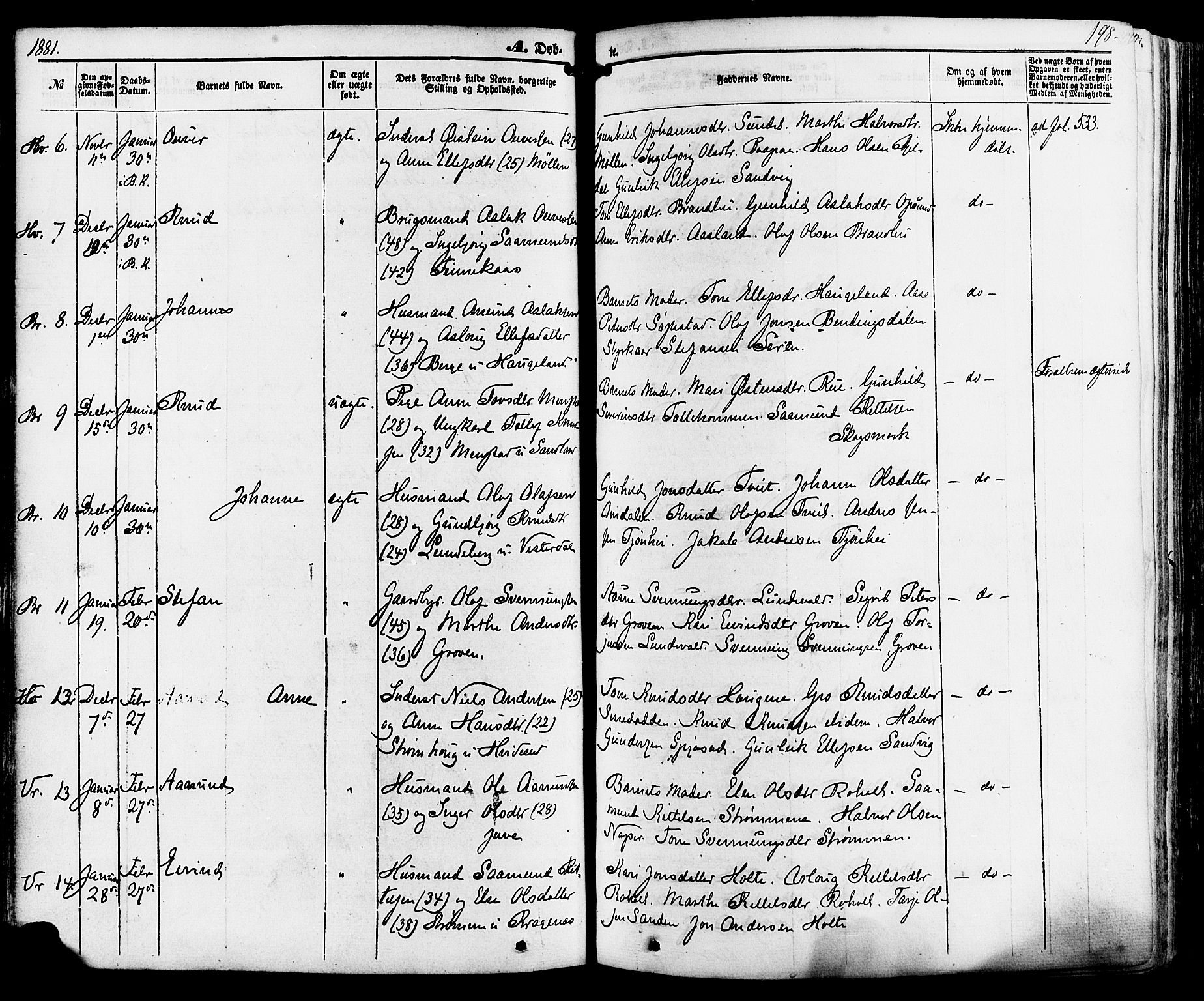 Kviteseid kirkebøker, SAKO/A-276/F/Fa/L0007: Parish register (official) no. I 7, 1859-1881, p. 198