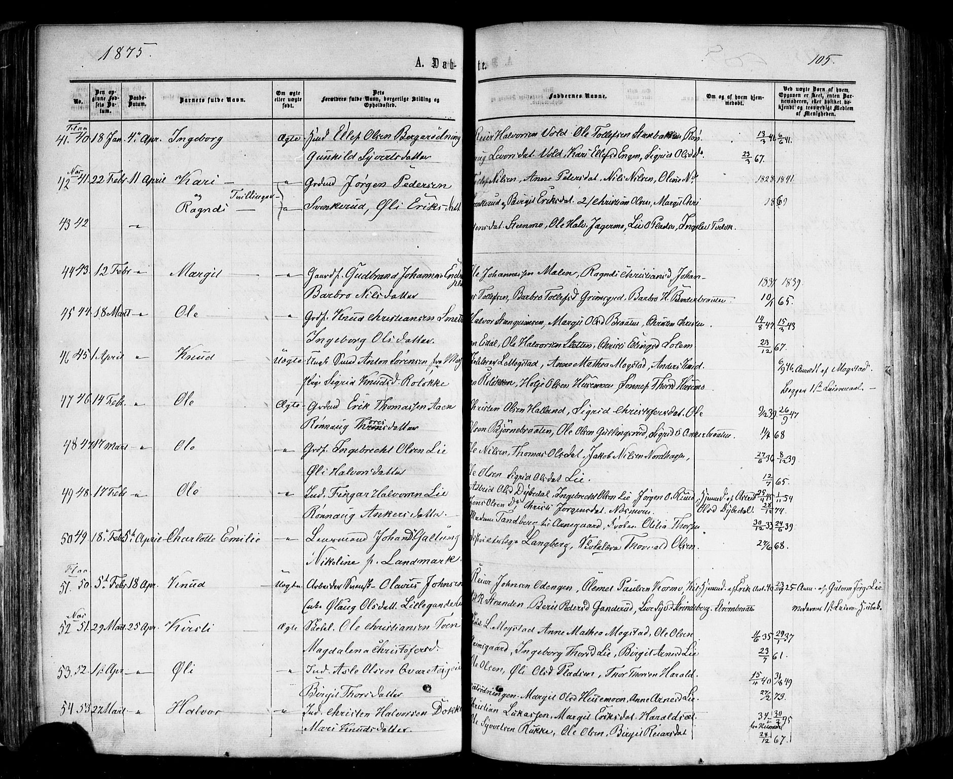 Nes kirkebøker, AV/SAKO-A-236/F/Fa/L0010: Parish register (official) no. 10, 1864-1880, p. 105