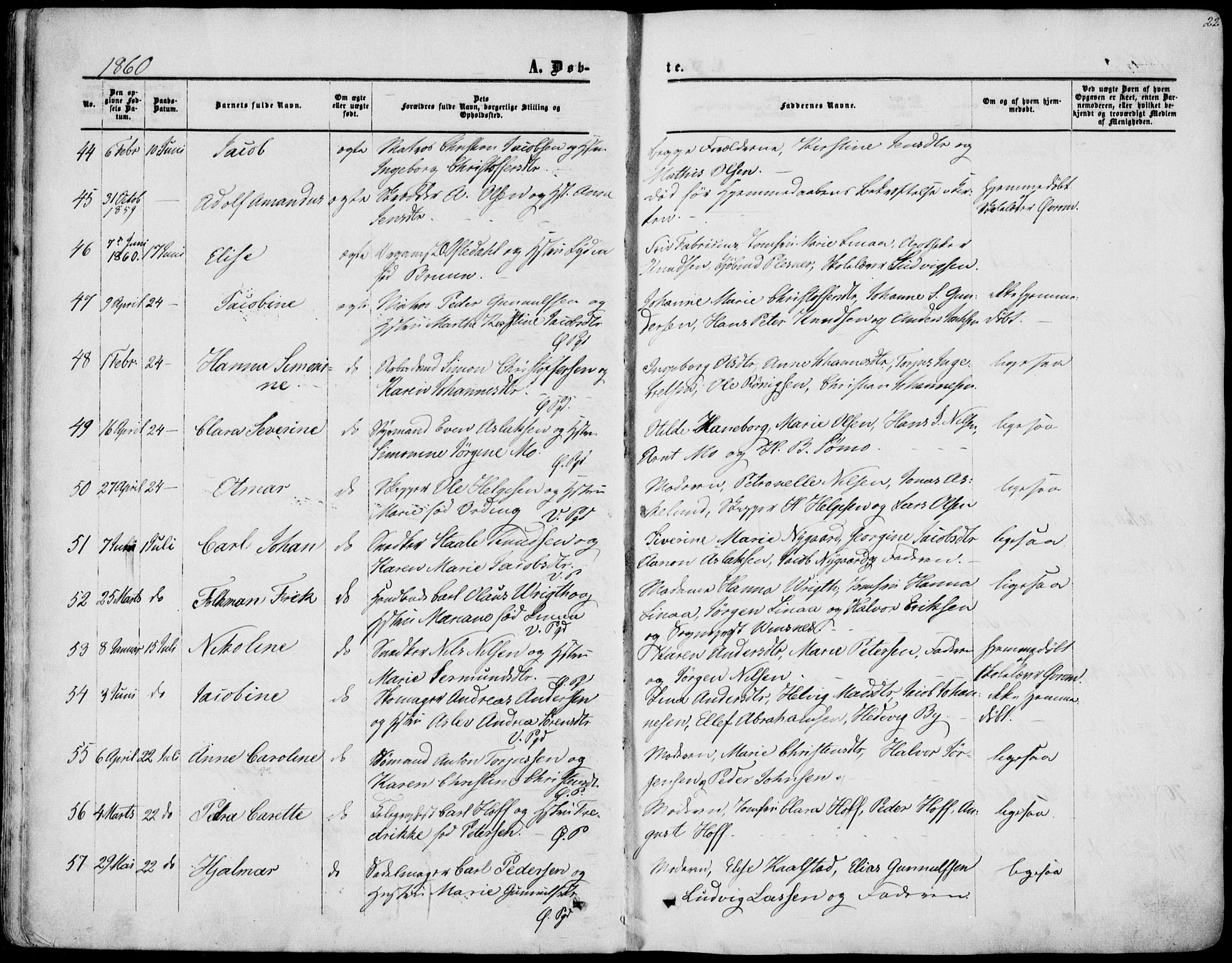 Porsgrunn kirkebøker , AV/SAKO-A-104/F/Fa/L0007: Parish register (official) no. 7, 1858-1877, p. 22