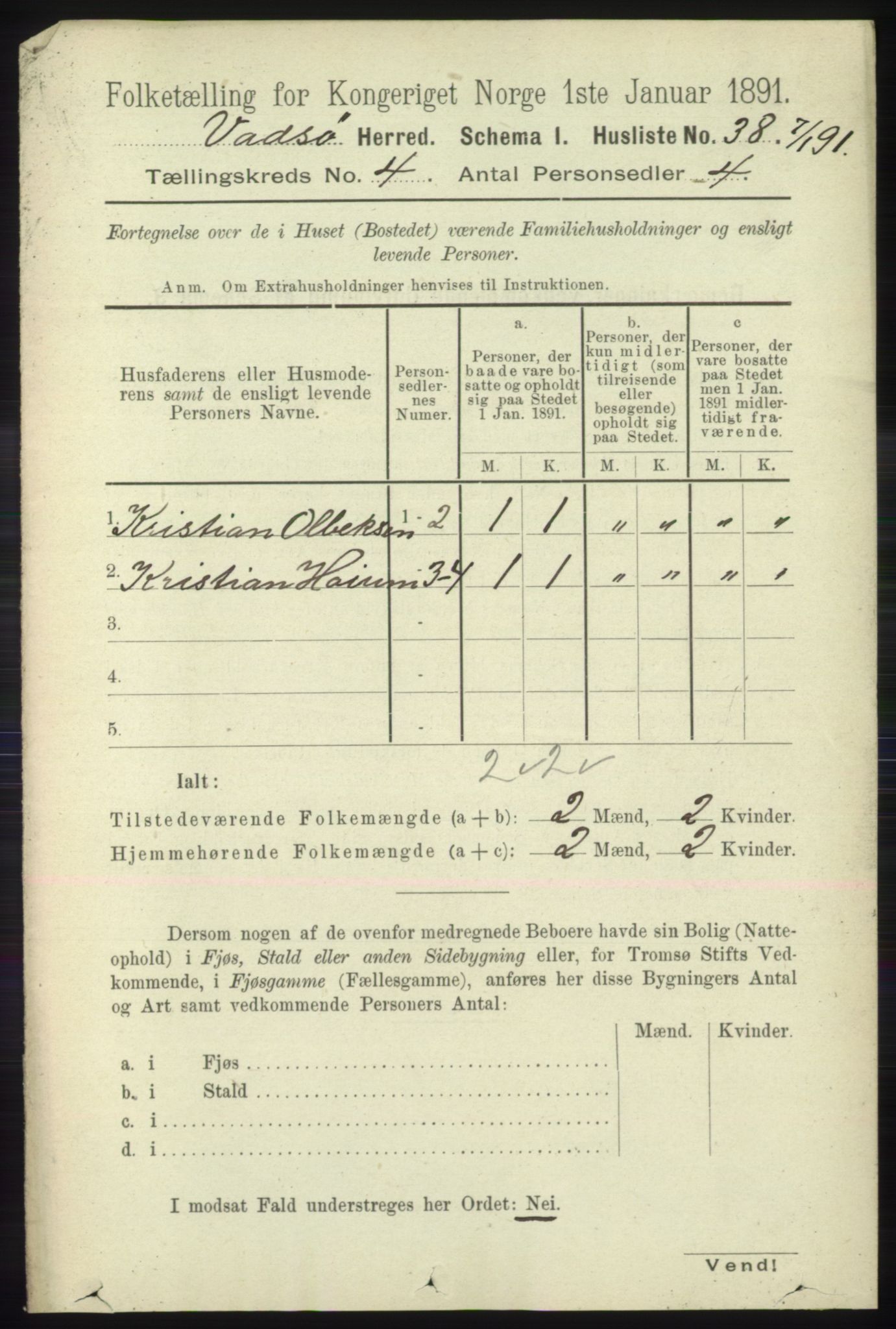RA, 1891 census for 2029 Vadsø, 1891, p. 1181