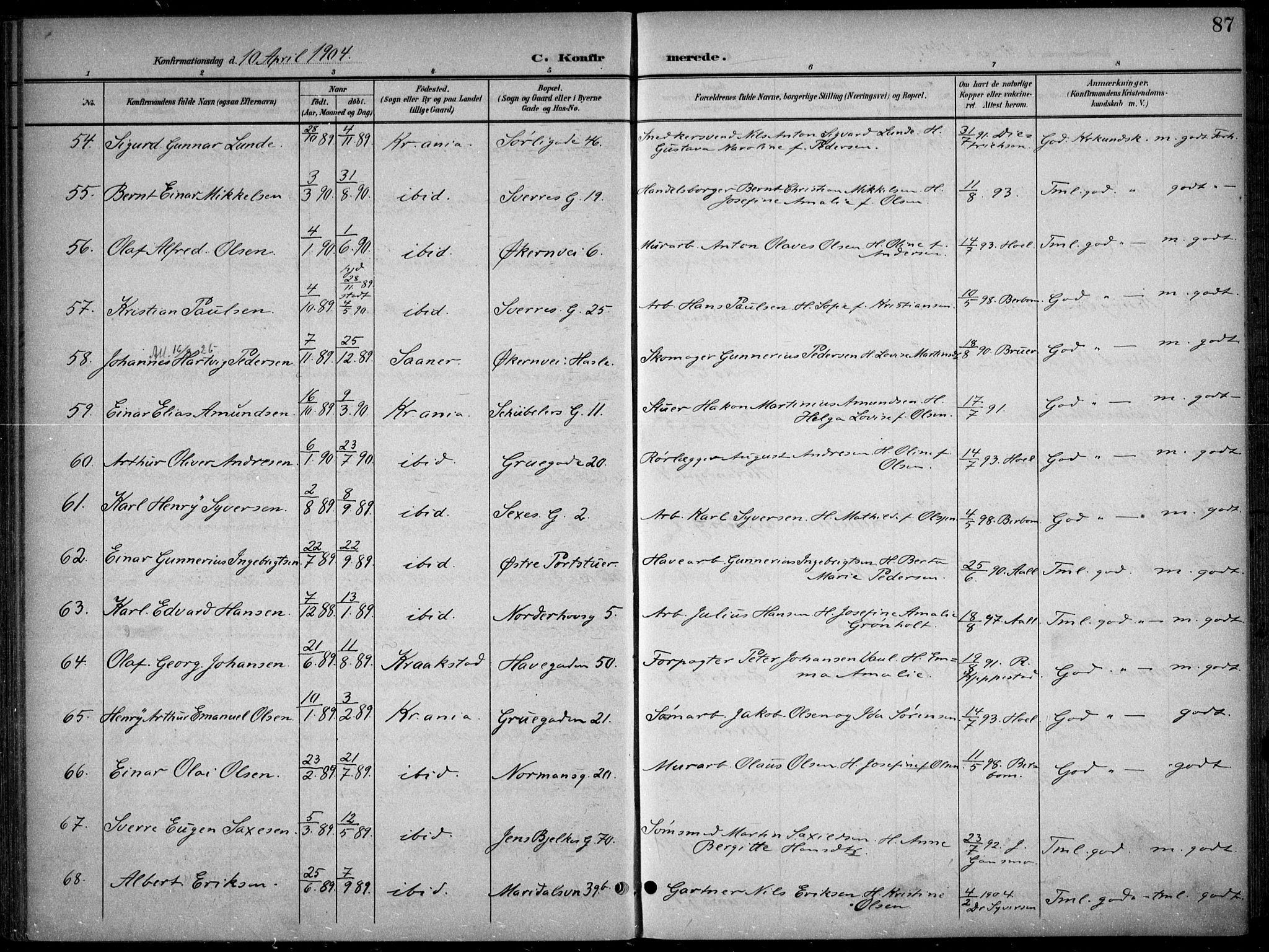 Kampen prestekontor Kirkebøker, AV/SAO-A-10853/F/Fa/L0009: Parish register (official) no. I 9, 1899-1911, p. 87
