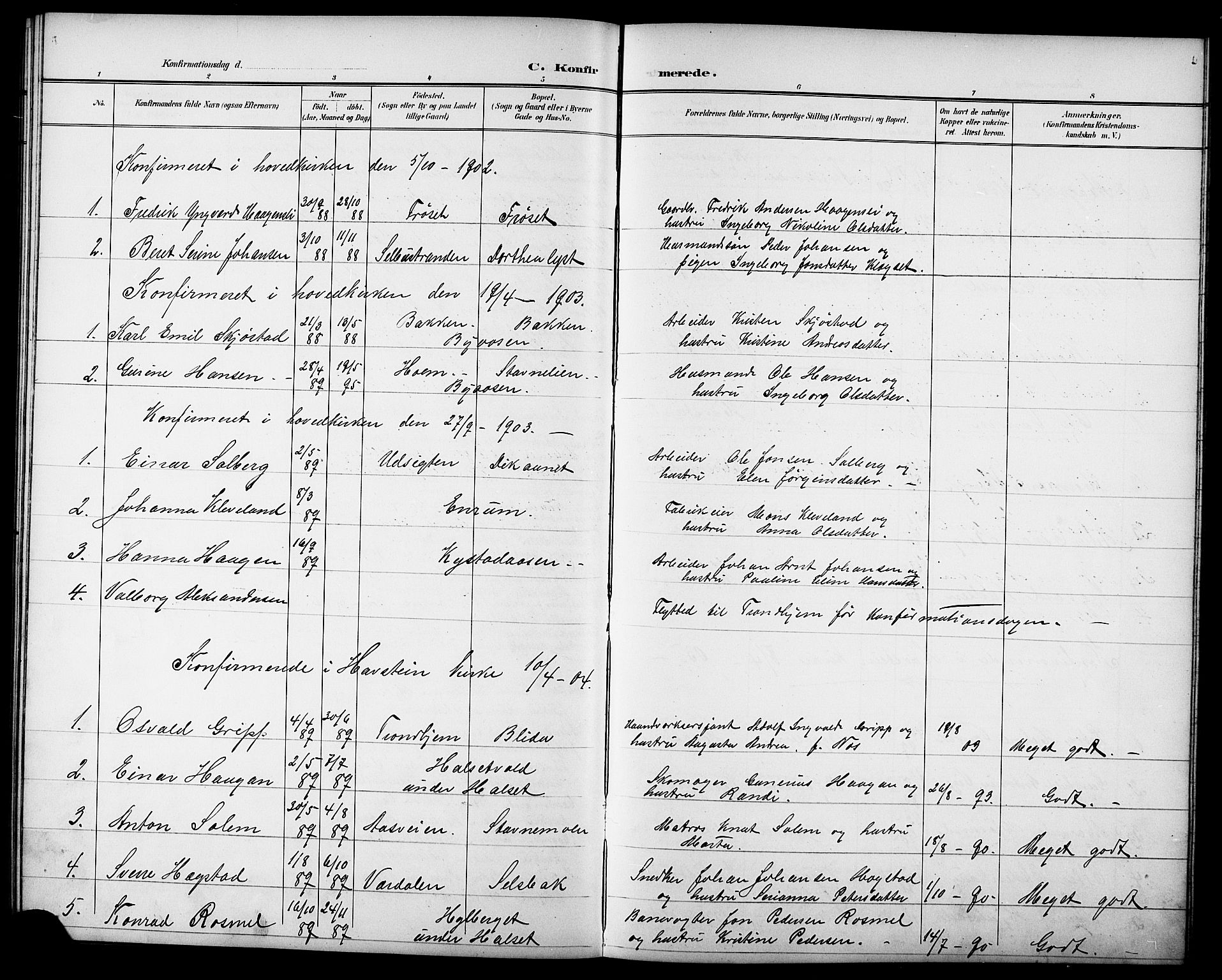 Ministerialprotokoller, klokkerbøker og fødselsregistre - Sør-Trøndelag, SAT/A-1456/611/L0355: Parish register (copy) no. 611C03, 1897-1914