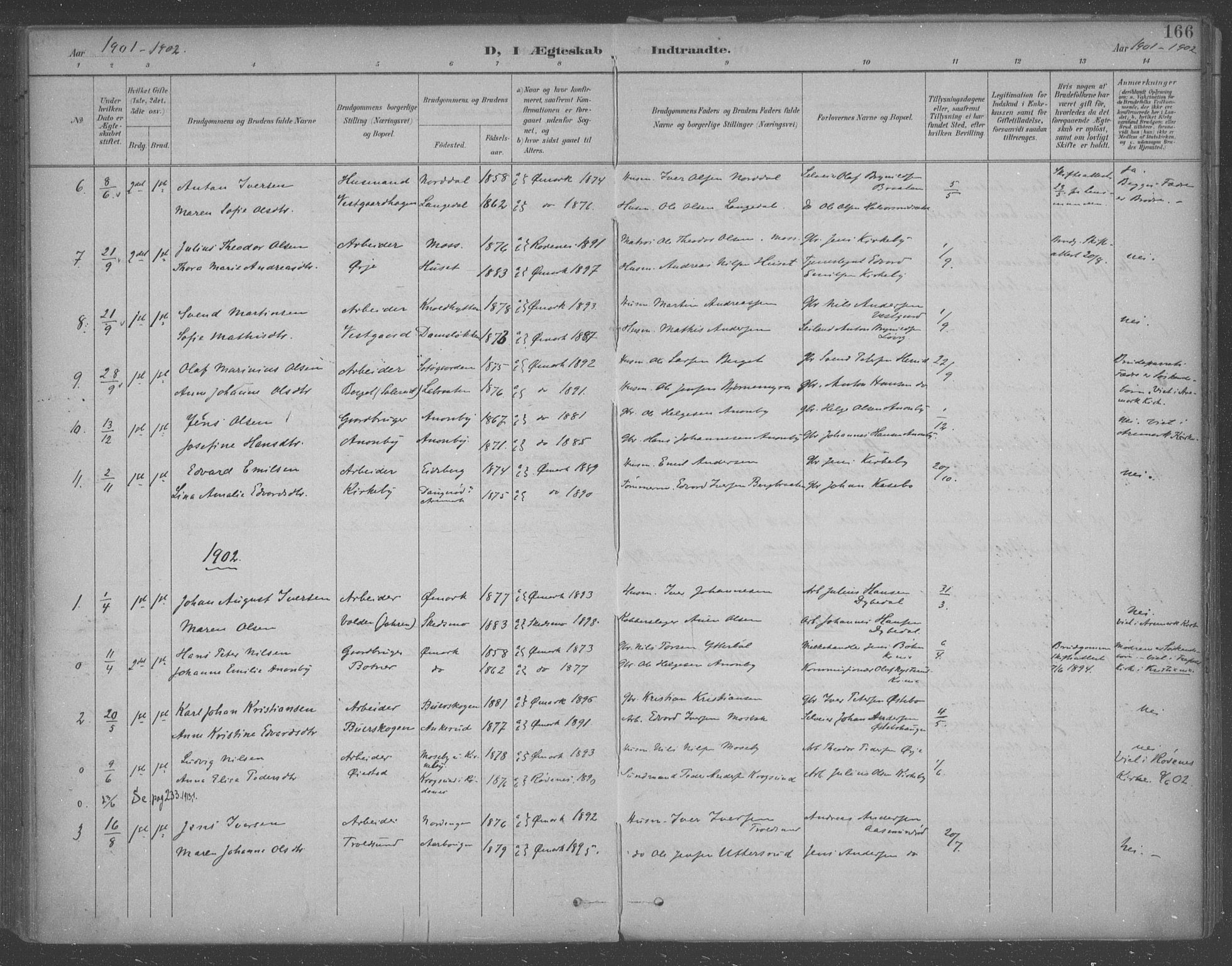 Aremark prestekontor Kirkebøker, SAO/A-10899/F/Fb/L0005: Parish register (official) no. II 5, 1895-1919, p. 166