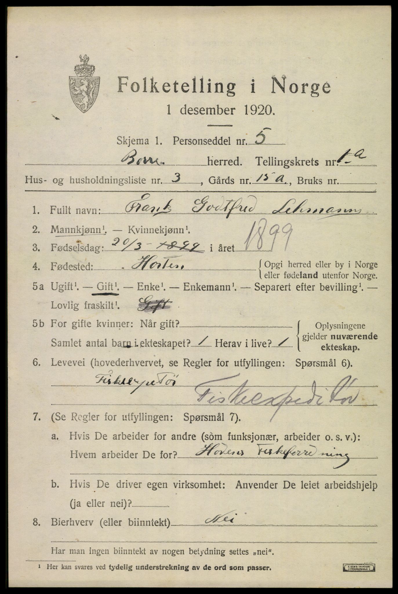 SAKO, 1920 census for Borre, 1920, p. 1416