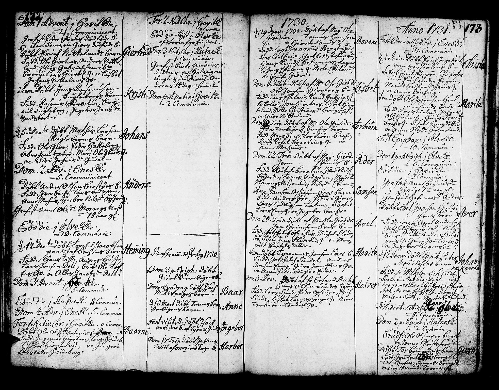 Kvinnherad sokneprestembete, SAB/A-76401/H/Haa: Parish register (official) no. A 2, 1710-1753, p. 172-173