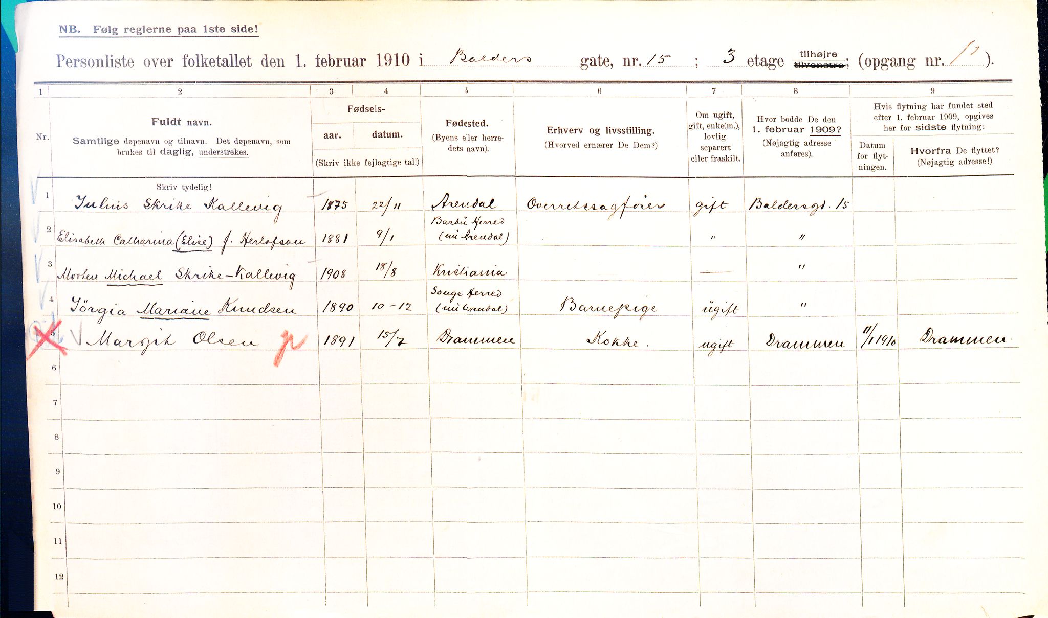 OBA, Municipal Census 1910 for Kristiania, 1910, p. 3188