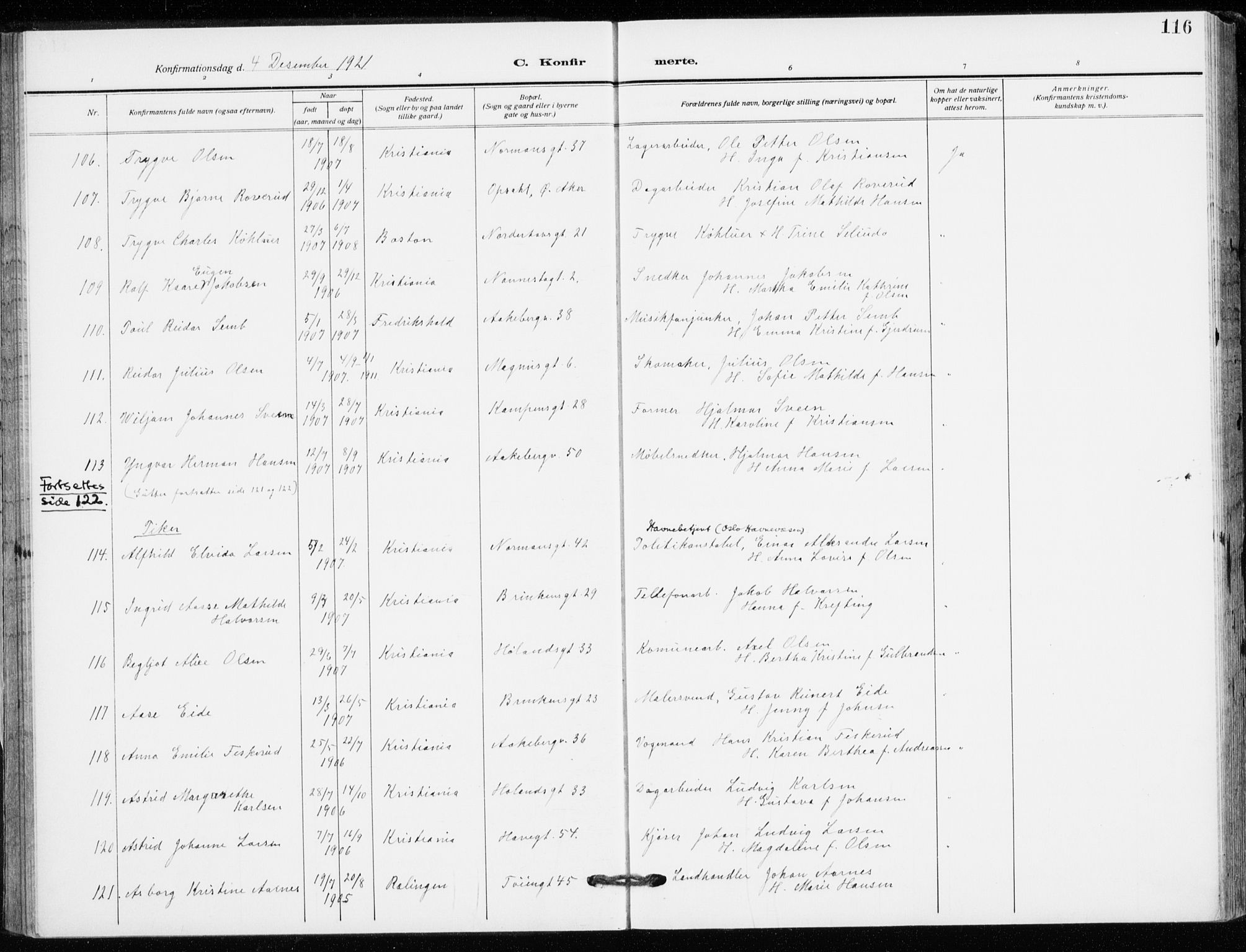 Kampen prestekontor Kirkebøker, SAO/A-10853/F/Fa/L0013: Parish register (official) no. I 13, 1917-1922, p. 116
