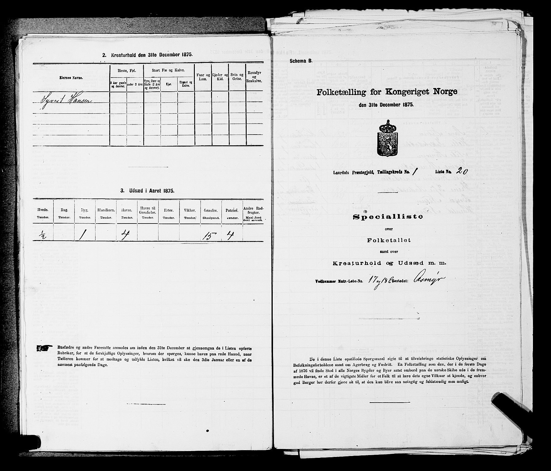 SAKO, 1875 census for 0728P Lardal, 1875, p. 80