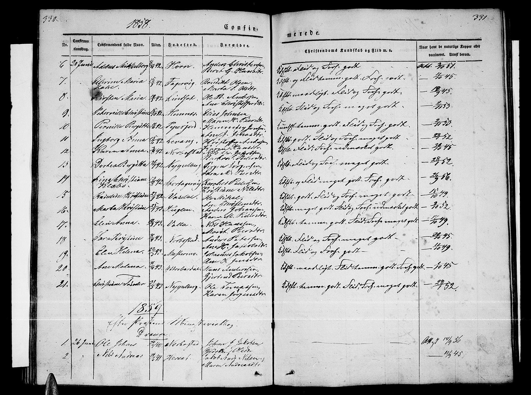 Ministerialprotokoller, klokkerbøker og fødselsregistre - Nordland, AV/SAT-A-1459/838/L0555: Parish register (copy) no. 838C02, 1842-1861, p. 330-331