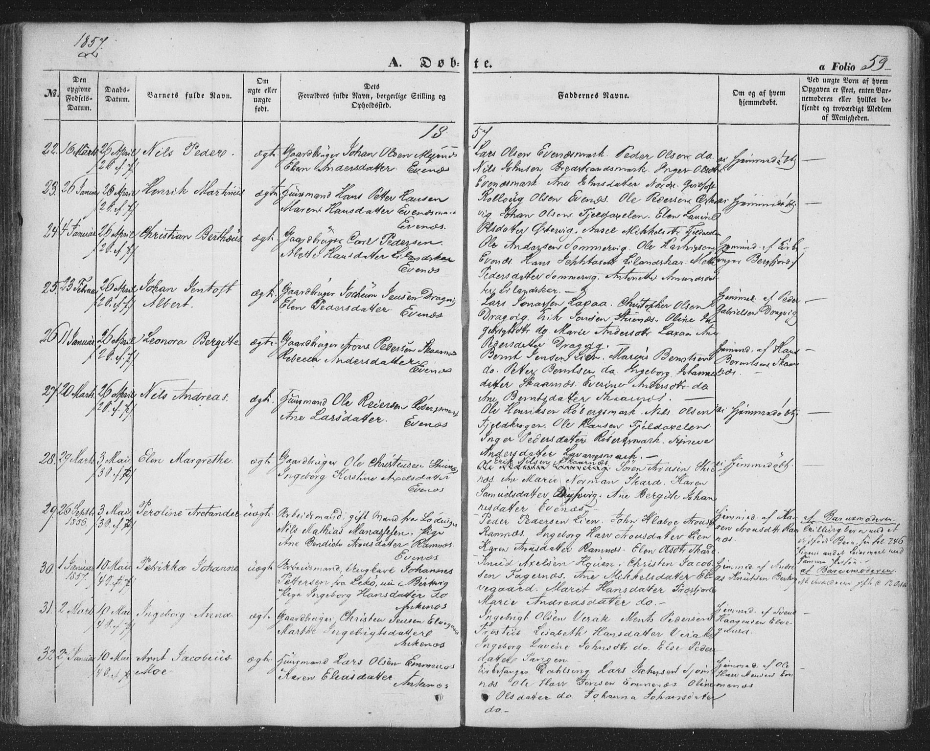 Ministerialprotokoller, klokkerbøker og fødselsregistre - Nordland, AV/SAT-A-1459/863/L0895: Parish register (official) no. 863A07, 1851-1860, p. 59