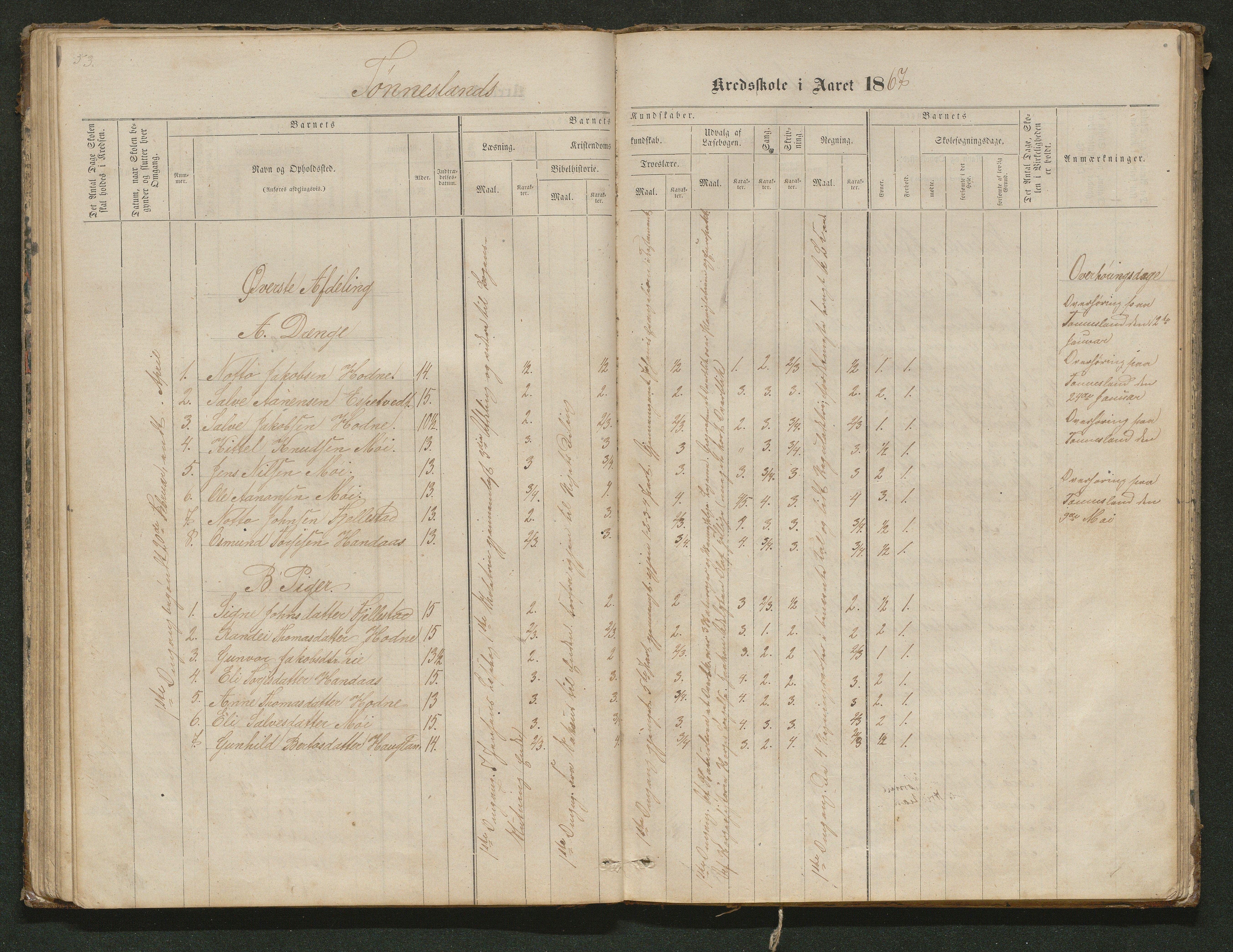 Hornnes kommune, Tønnesvold, Abusland skolekretser, AAKS/KA0936-550g/F1/L0001: Skoleprotokoll Abusland, Tønnesvold, 1864-1896, p. 53