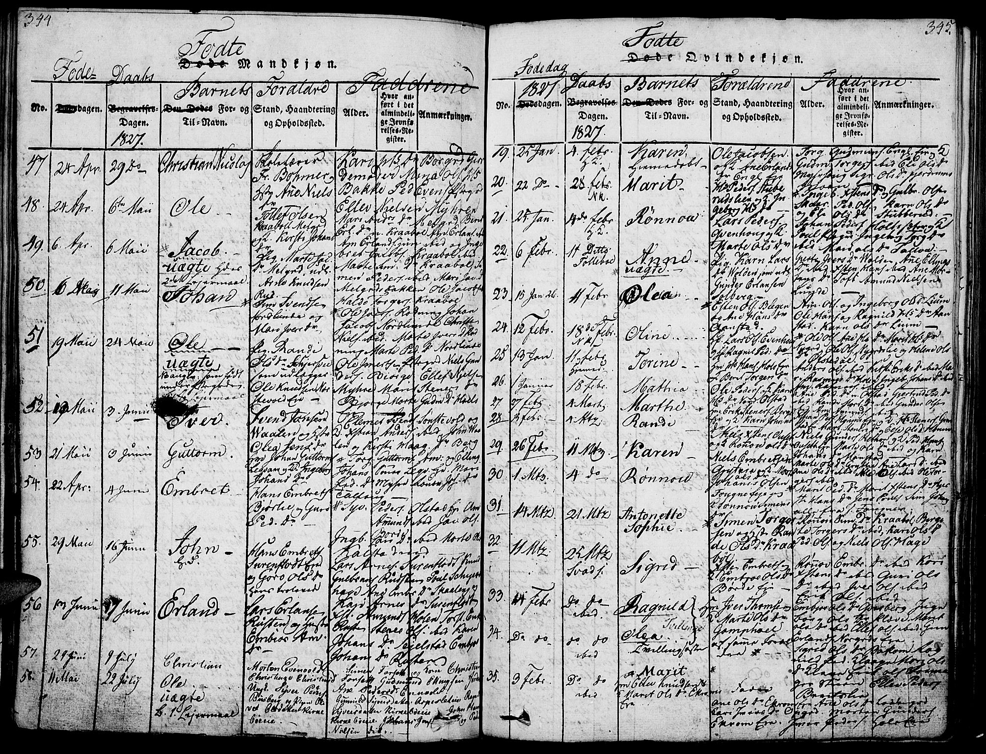 Gausdal prestekontor, SAH/PREST-090/H/Ha/Haa/L0005: Parish register (official) no. 5, 1817-1829, p. 344-345