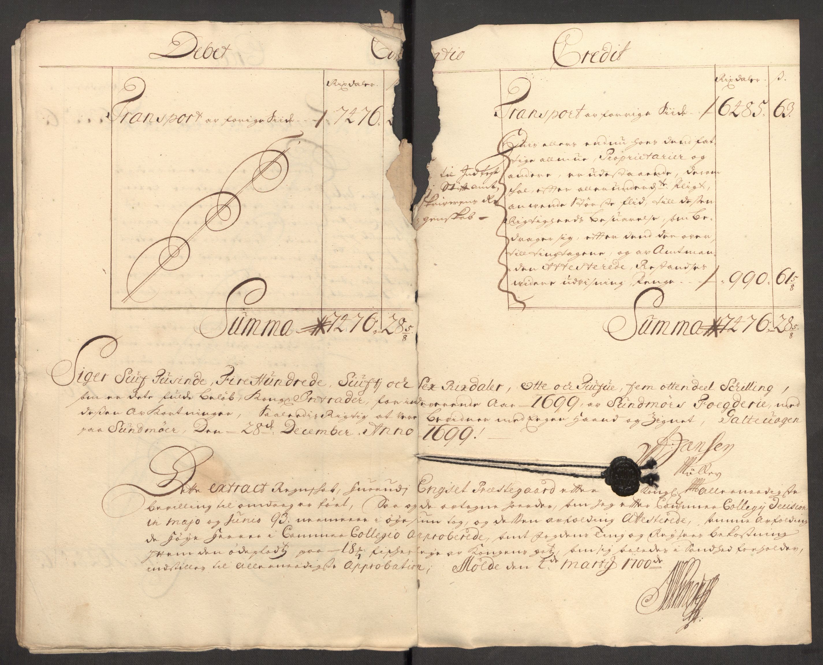 Rentekammeret inntil 1814, Reviderte regnskaper, Fogderegnskap, AV/RA-EA-4092/R54/L3557: Fogderegnskap Sunnmøre, 1699, p. 14