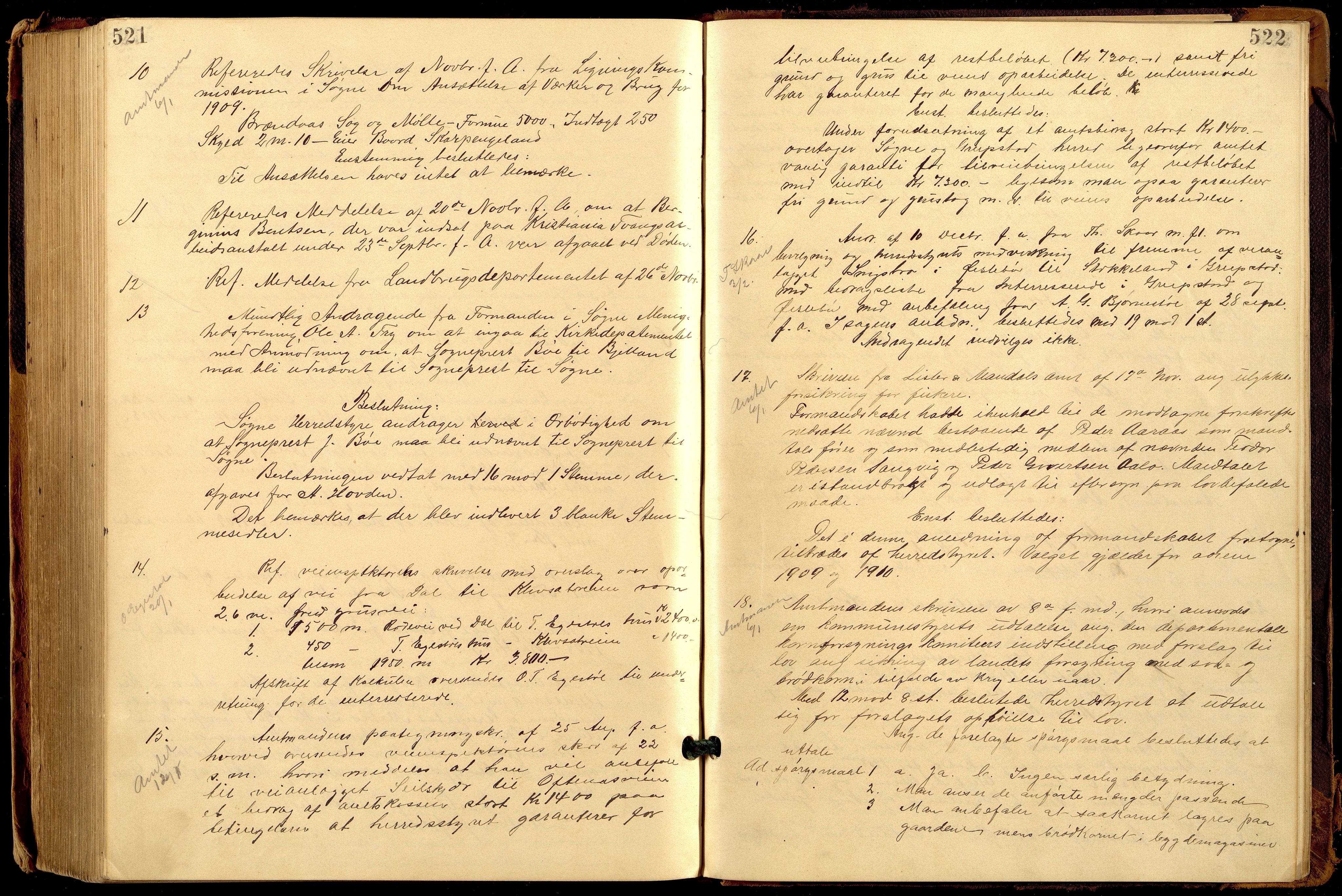 Søgne og Greipstad kommune - Formannskapet, ARKSOR/1018SG120/A/L0006: Møtebok (d), 1901-1909, p. 521-522
