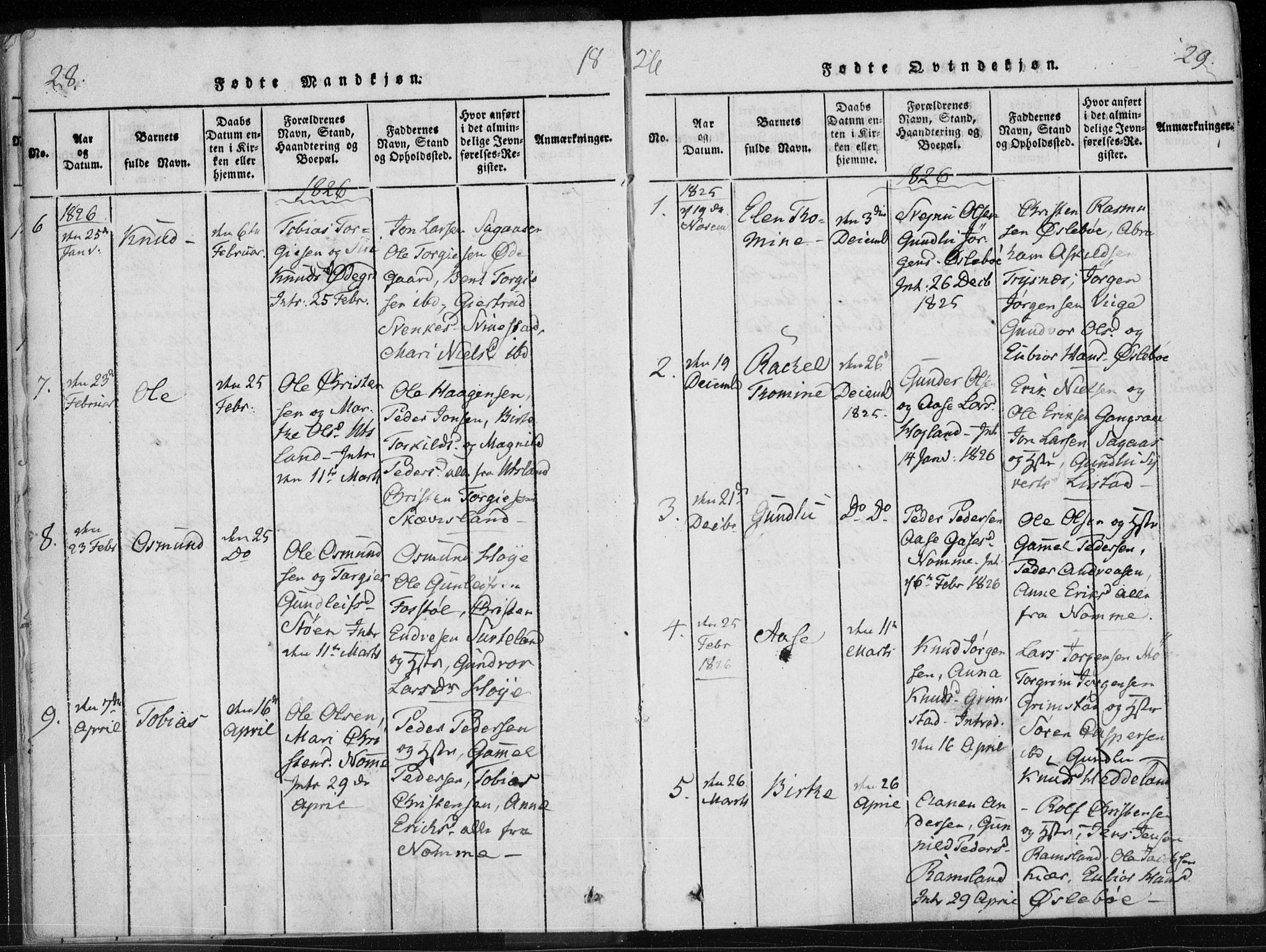 Holum sokneprestkontor, SAK/1111-0022/F/Fa/Fac/L0002: Parish register (official) no. A 2, 1821-1859, p. 28-29
